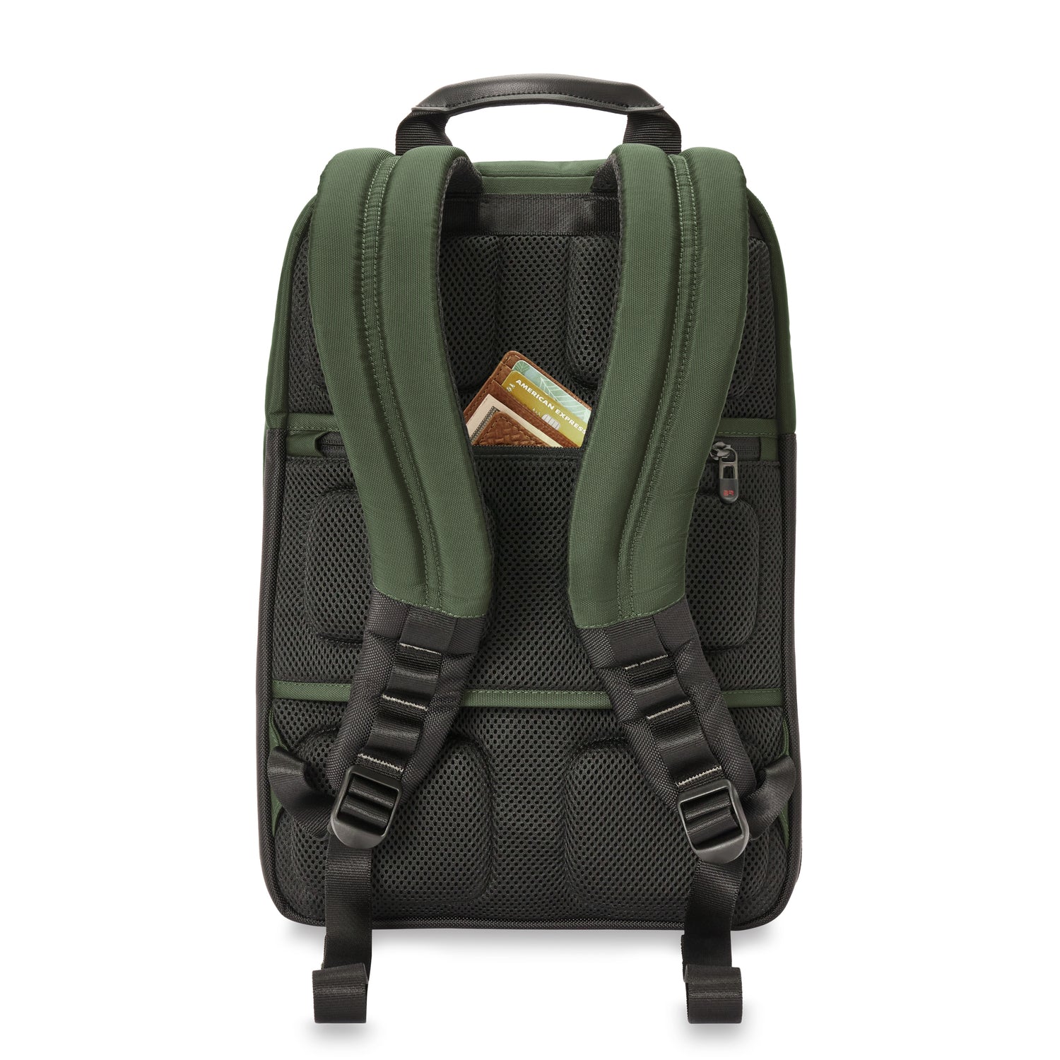 Briggs & Riley Slim Expandable Backpack Forest Back Straps #color_forest