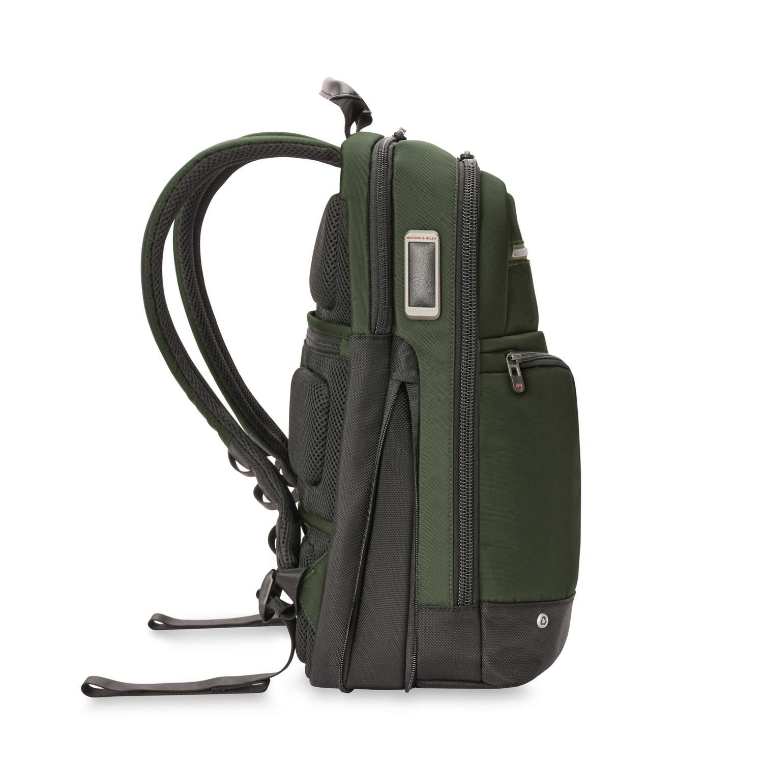 Briggs & Riley Slim Expandable Backpack Forest Expanded Side View #color_forest