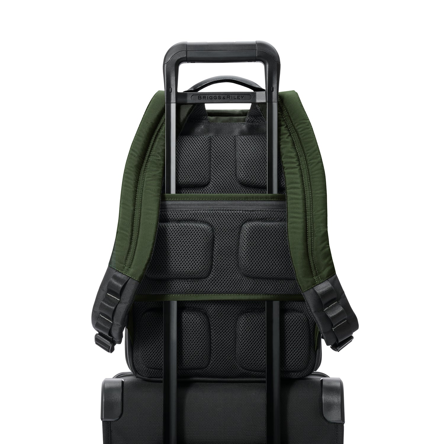 Briggs & Riley Slim Expandable Backpack Forest Expanded Slip Through Handle #color_forest