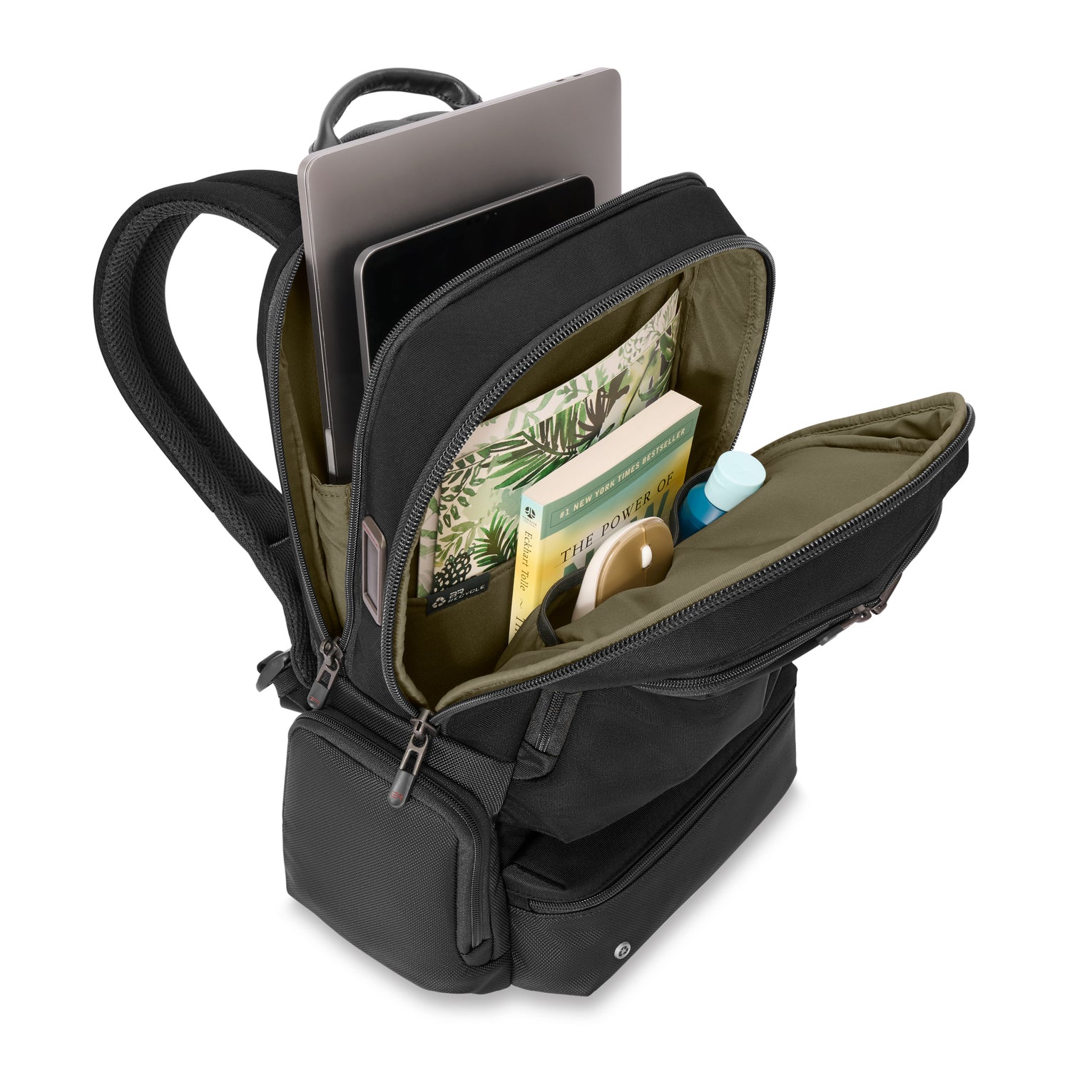 Briggs & Riley Large Cargo Backpack Black Open Side View #color_black