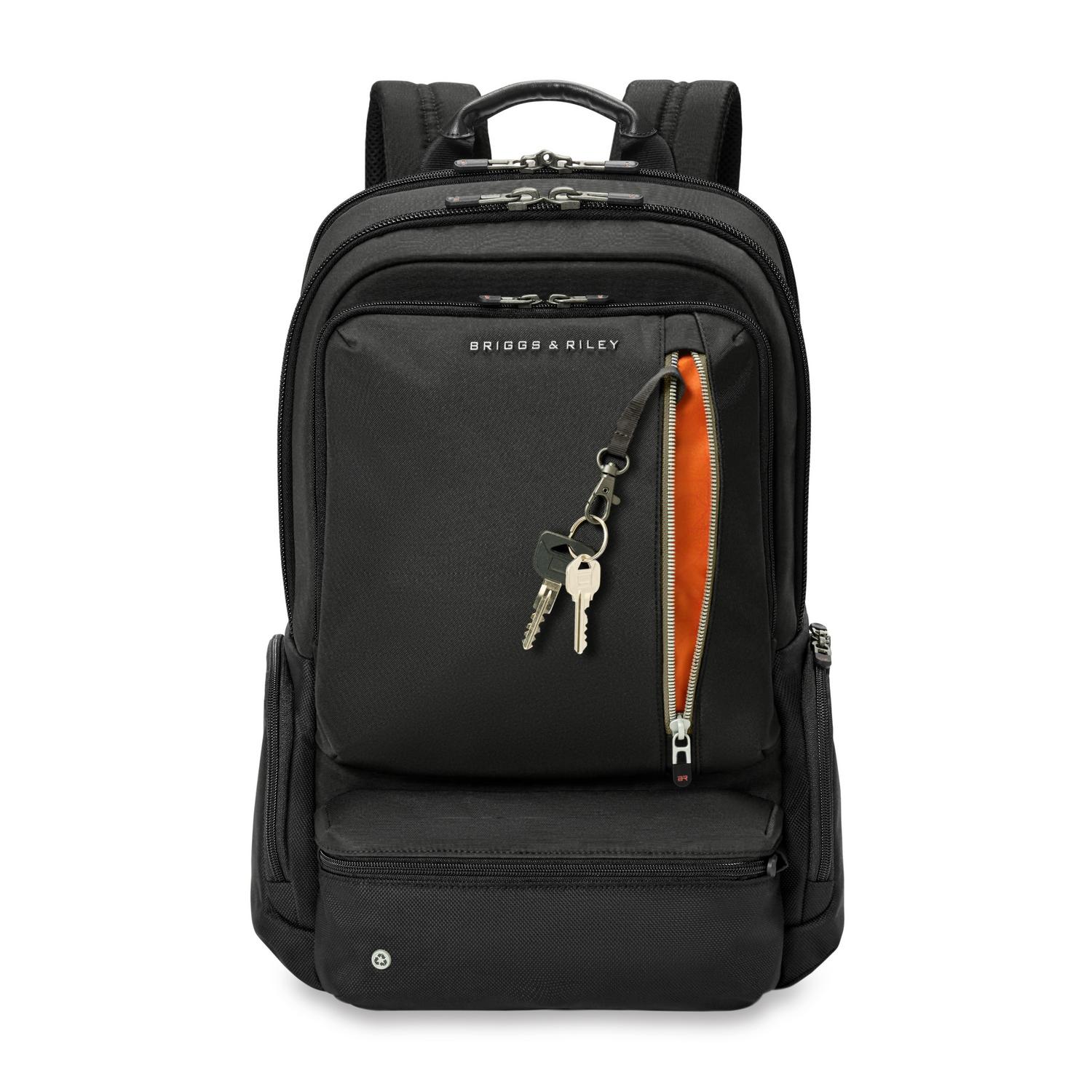 Briggs & Riley Large Cargo Backpack Black Front Pocket View #color_black