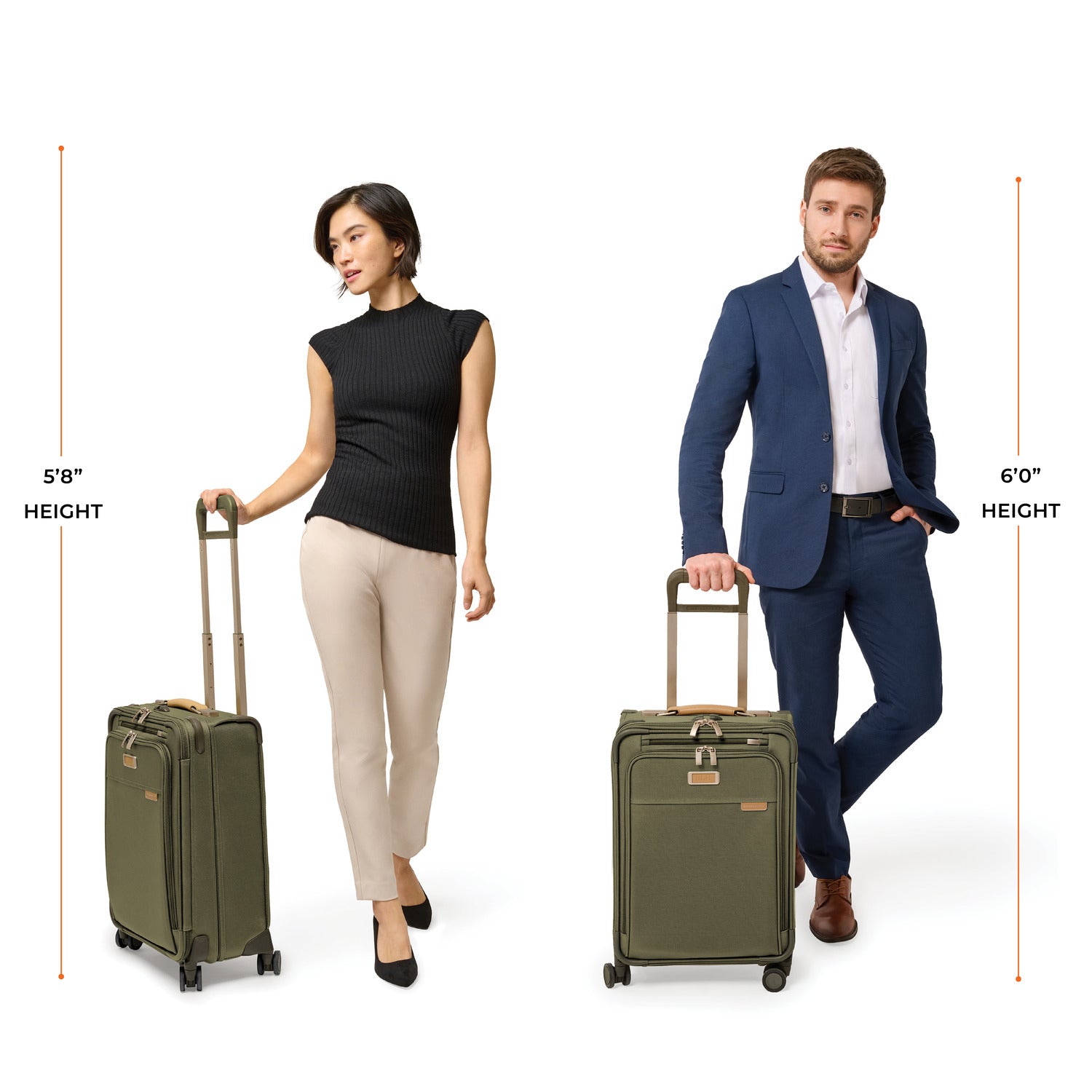 Briggs and Riley Essential Carry-On Spinner, Model Heights 6'0" and 5'8" #color_olive