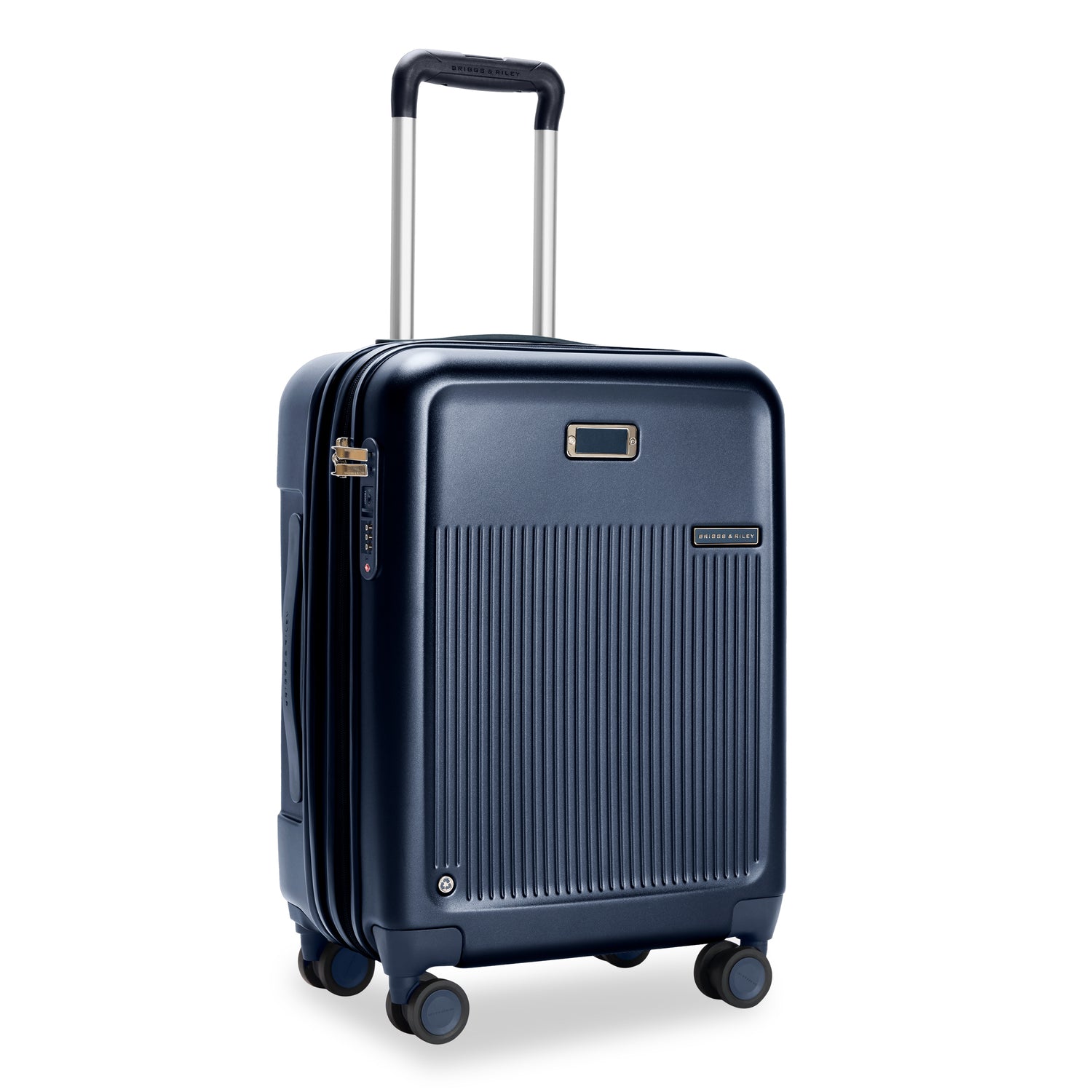 Global Carry-On Expandable Spinner in Navy, Angle View #color_navy