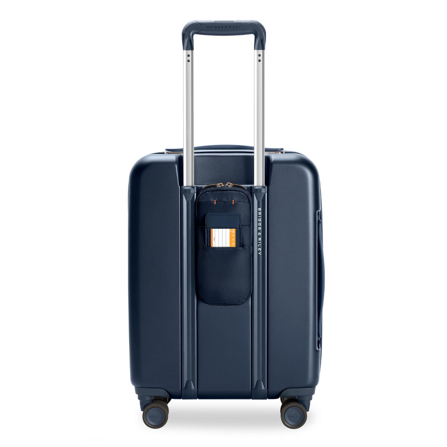 Global Carry-On Expandable Spinner in Navy, Back View #color_navy