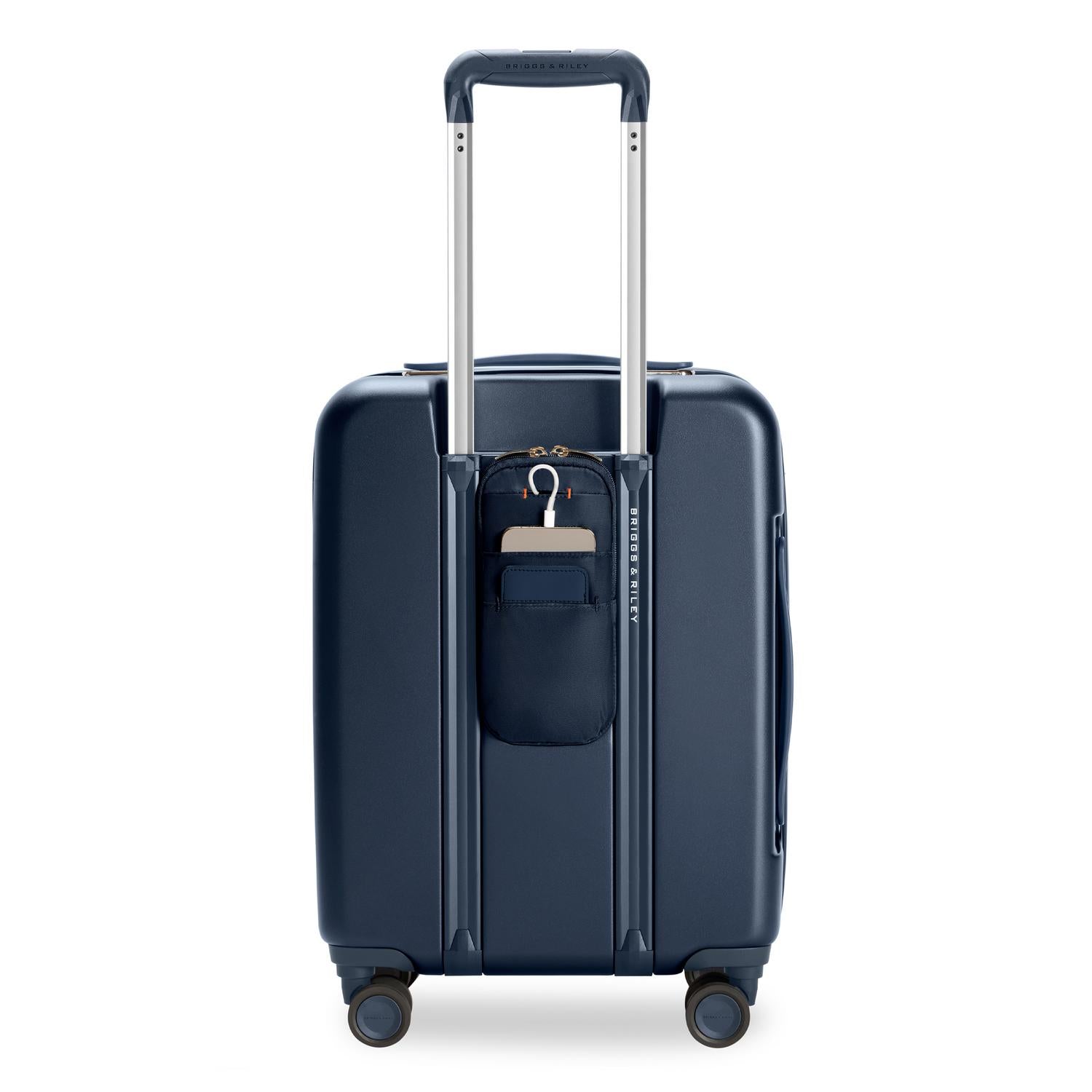 Global Carry-On Expandable Spinner in Navy, Back View #color_navy