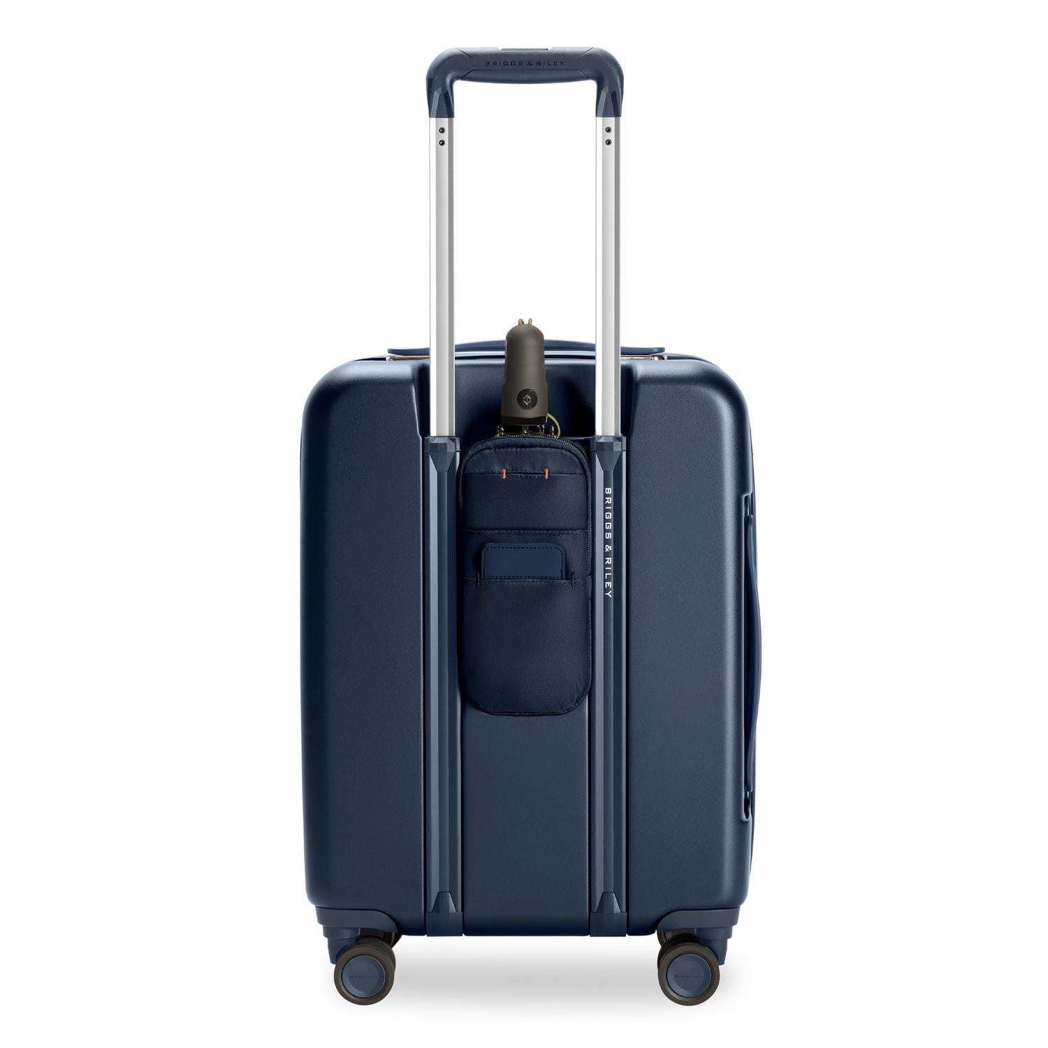 Global Carry-On Expandable Spinner in Navy, Back View #color_navy