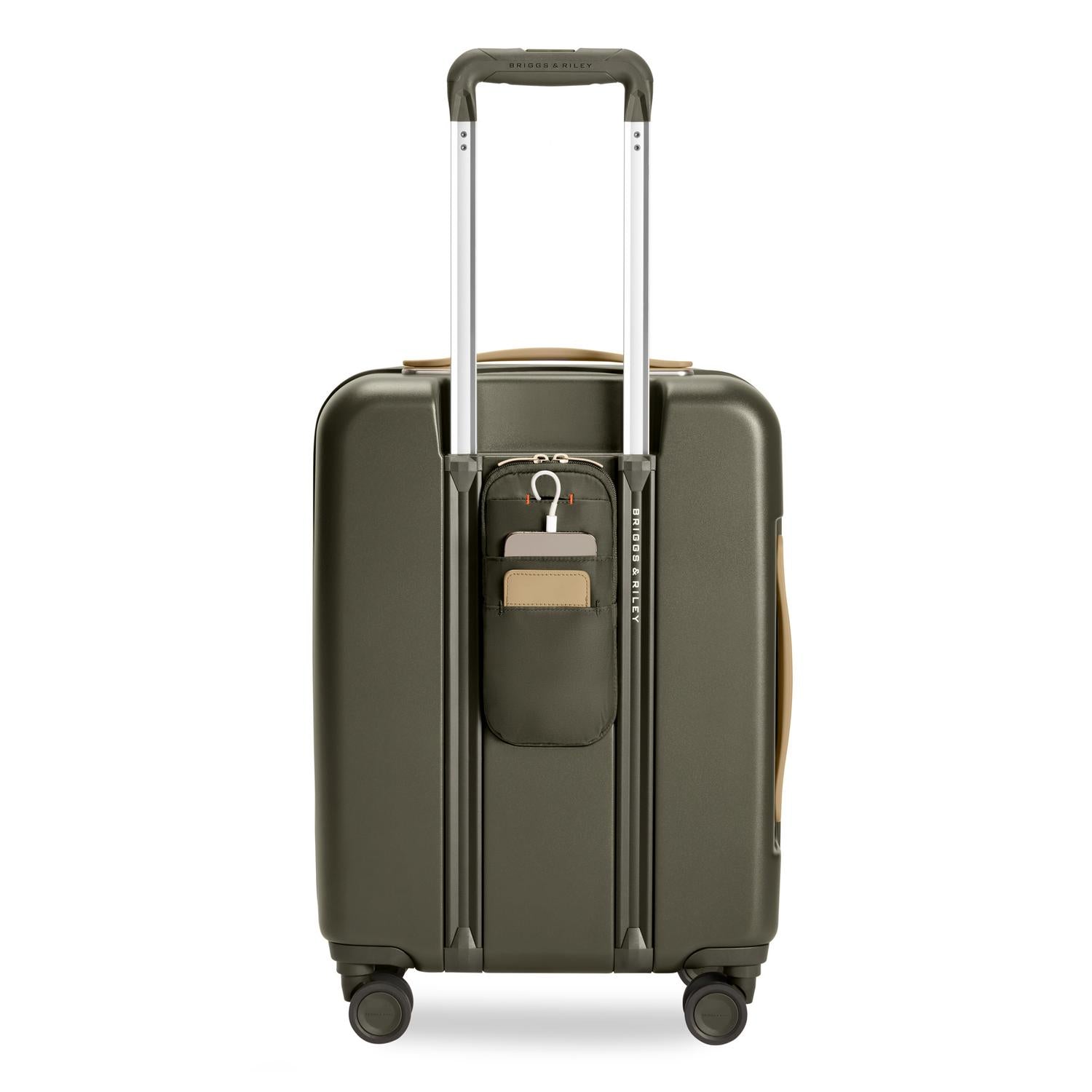 Global Carry-On Expandable Spinner in Olive, Back View #color_olive