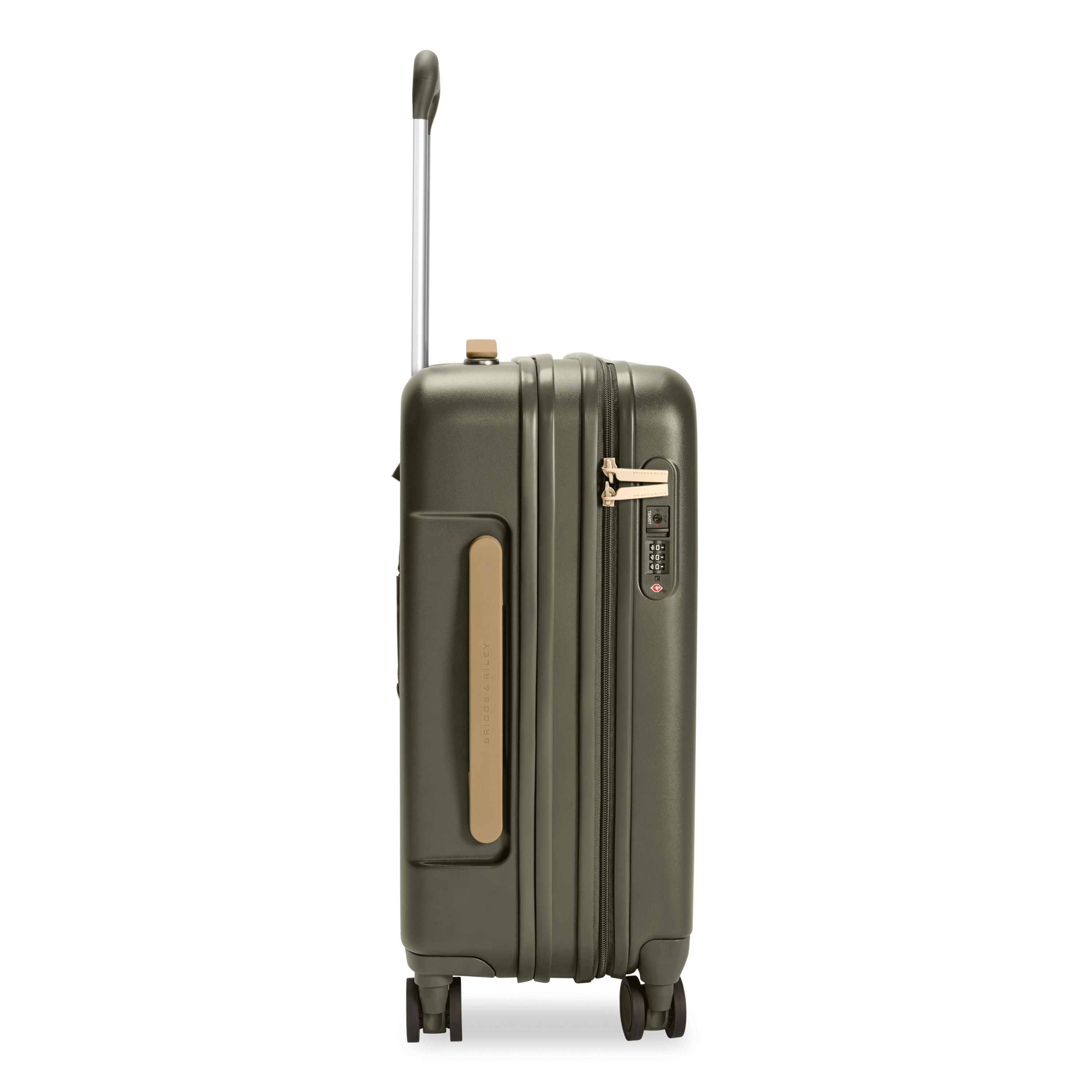 Global Carry-On Expandable Spinner in Olive, Open/Close View #color_olive
