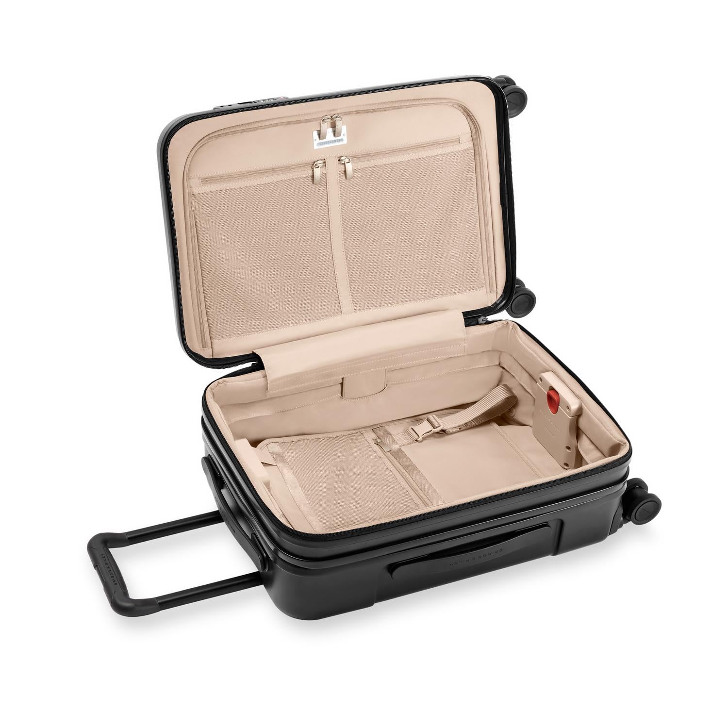 Essential Carry-On Expandable Spinner in Black, Interior Flap View  #color_black