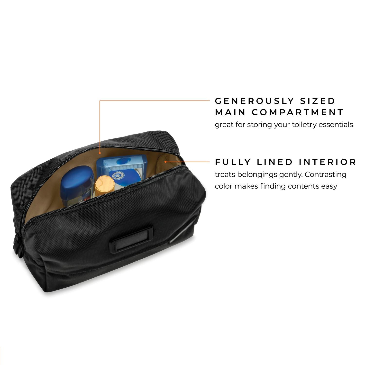 Briggs and Riley Everyday Essentials Kit, G E N E R O U S L Y S I Z E D  M A I N C O M P A R T M E N T  great for storing your toiletry essentials, FULLY LINED INTERIOR treats belongings gently. Contrasting  color makes finding contents easy #color_black