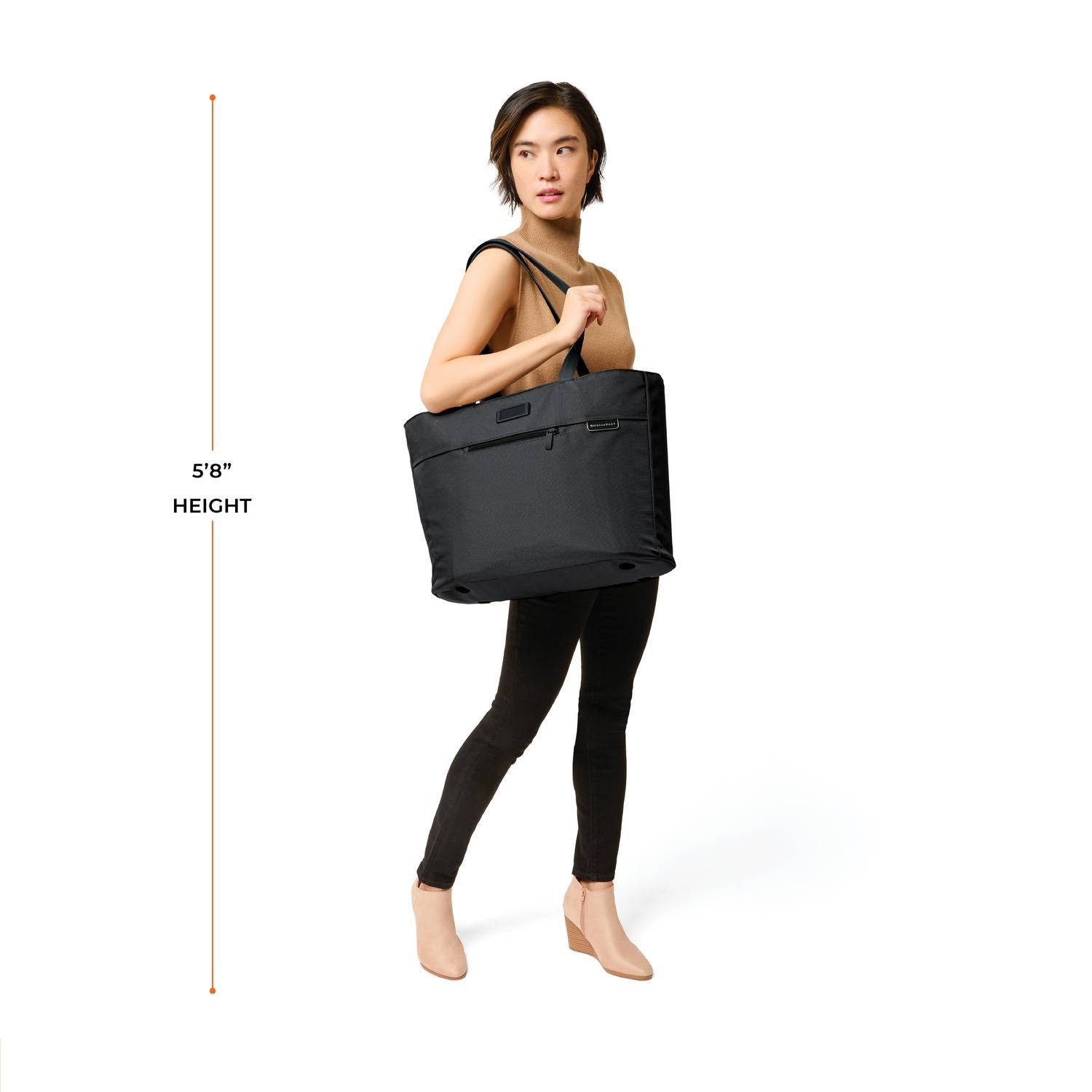 Briggs and Riley Traveler Tote, Model Height 5'8" #color_black
