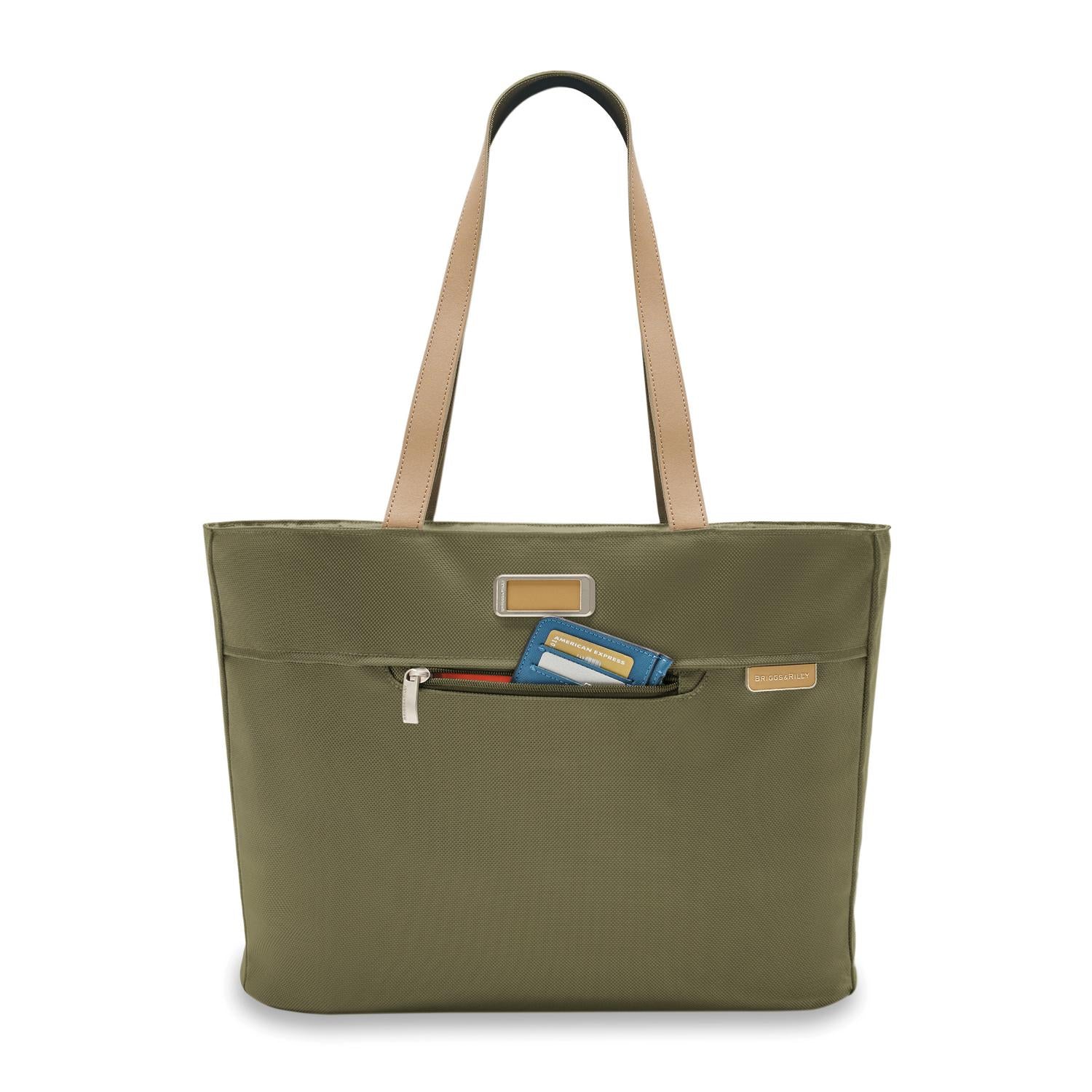 Briggs and Riley Traveler Tote Olive Front Pocket #color_olive