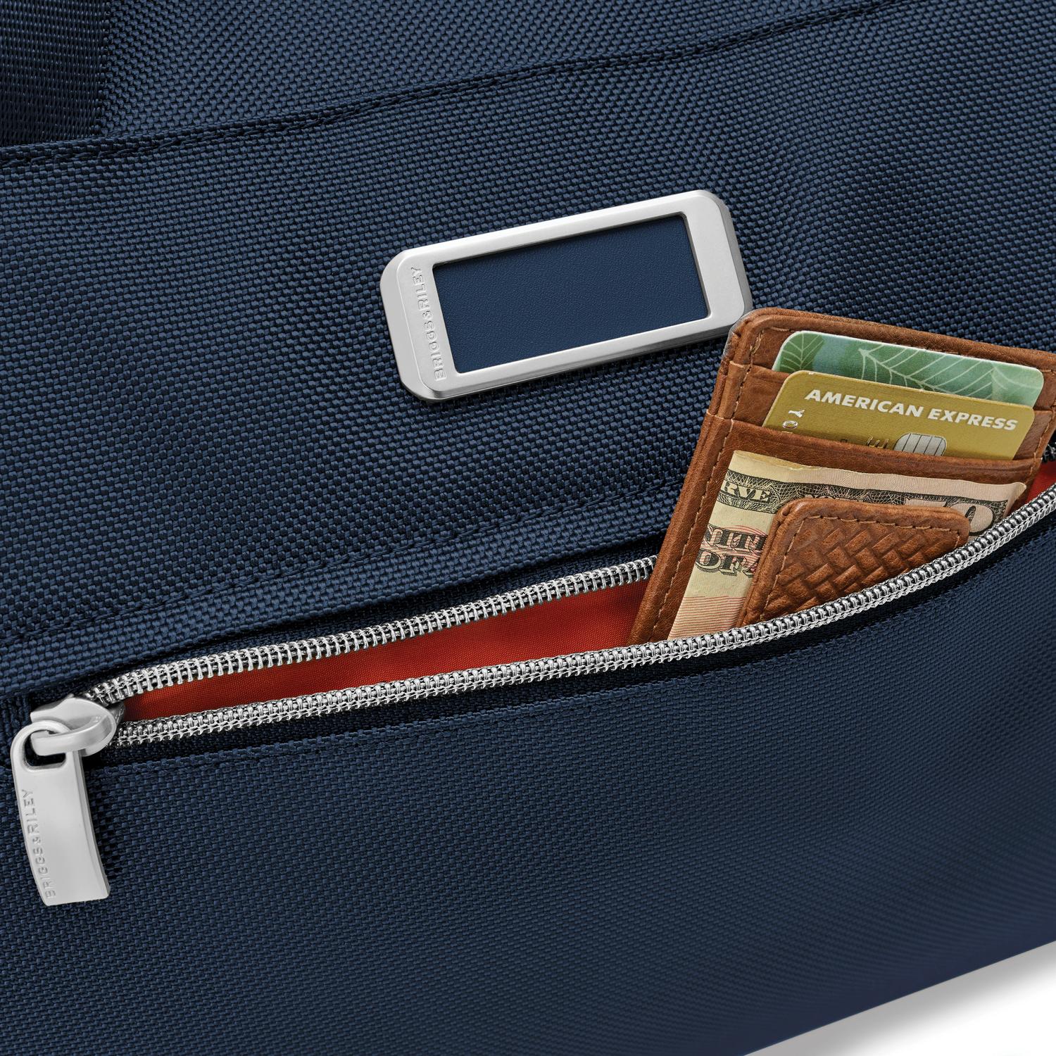 Briggs and Riley Weekender Duffle Navy Front Pocket #color_navy