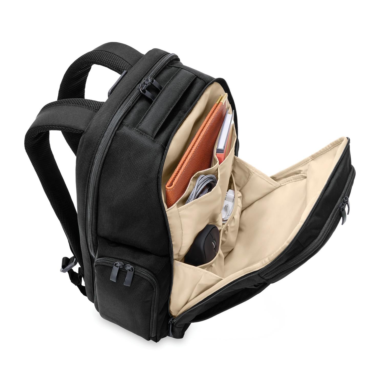 Briggs and Riley Traveler Backpack Black Front Pocket #color_black