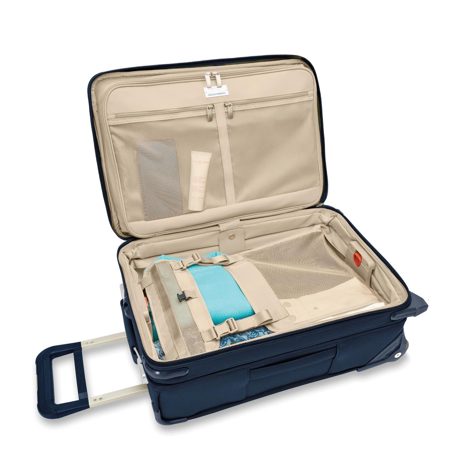 Briggs and Riley Essential 2-Wheel Carry-On Navy Open Packed  #color_navy 