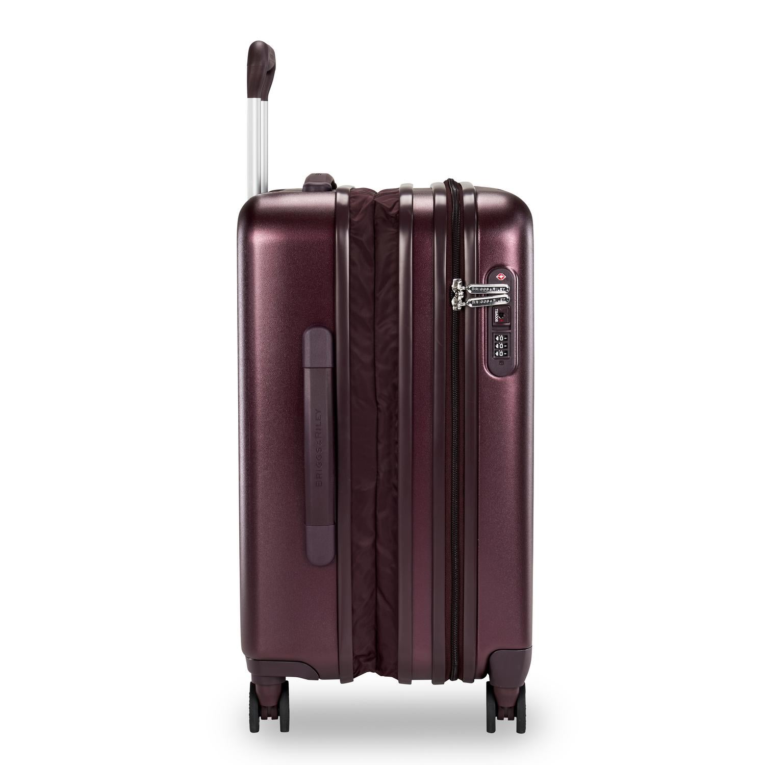 Briggs and Riley Sympatico International Carry-On Expandable Spinner Plum Side View Expanded  #color_plum