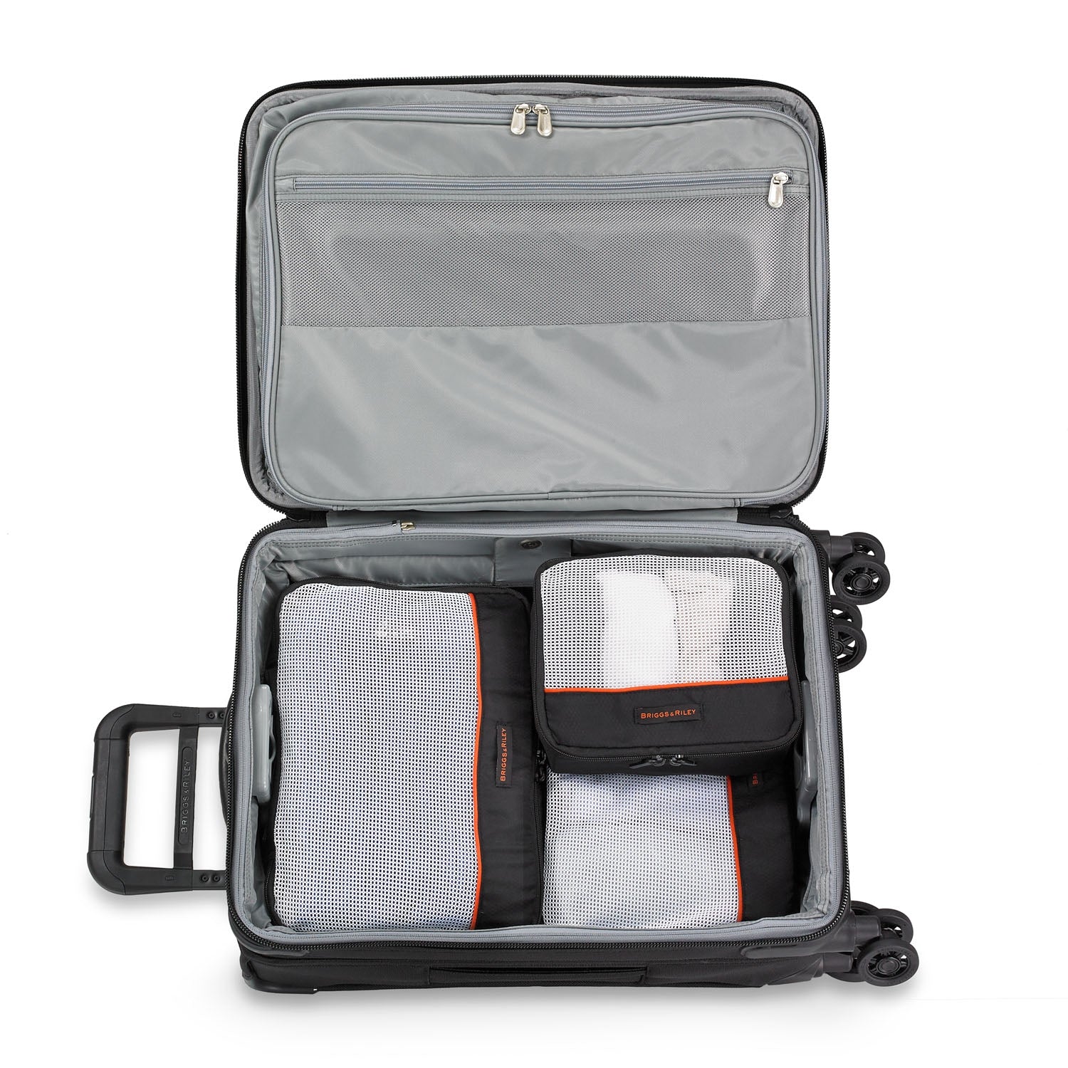 Small Luggage Packing Cubes 3-Piece Set packed inside carry-on bag #color_black