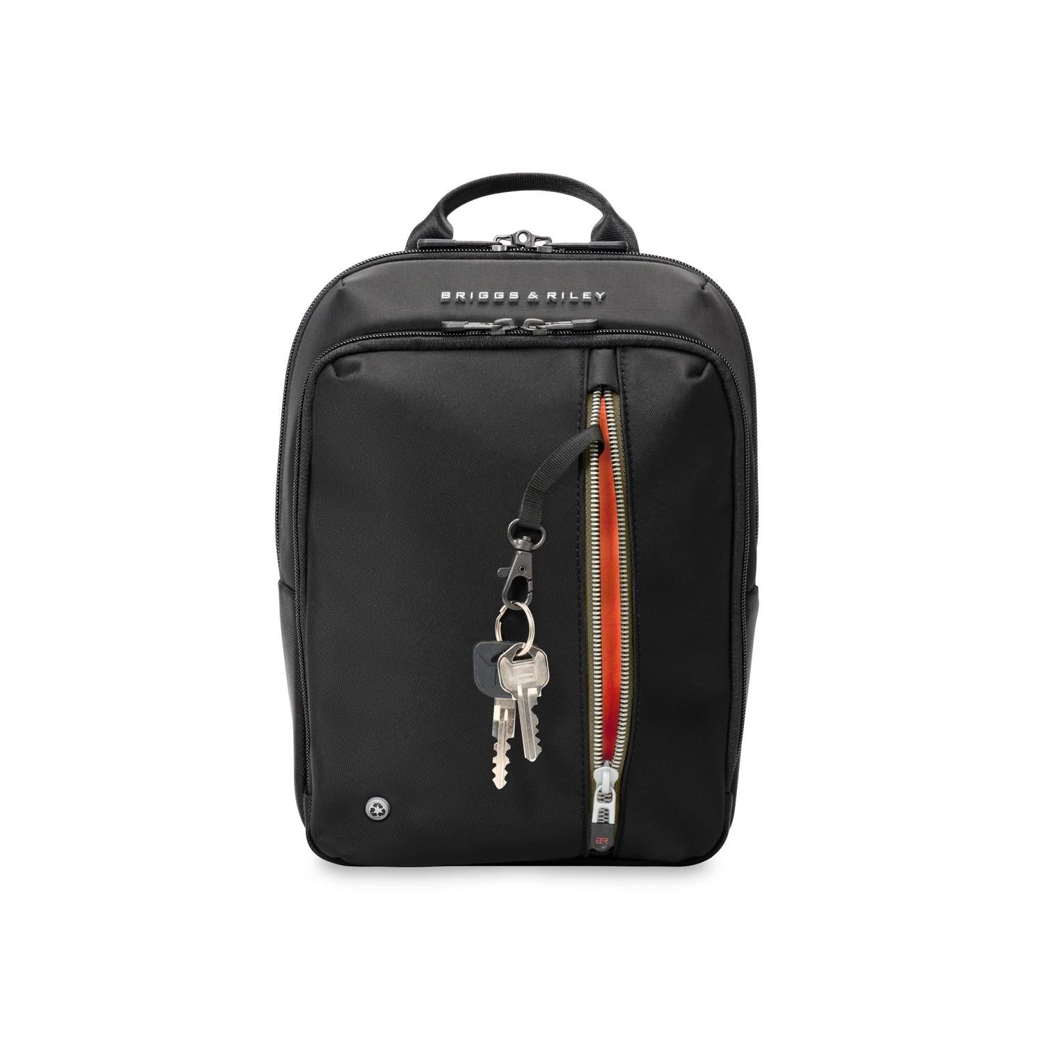 Briggs and Riley HTA Crossbody Bag Black with Front Key Pocket Open #color_black