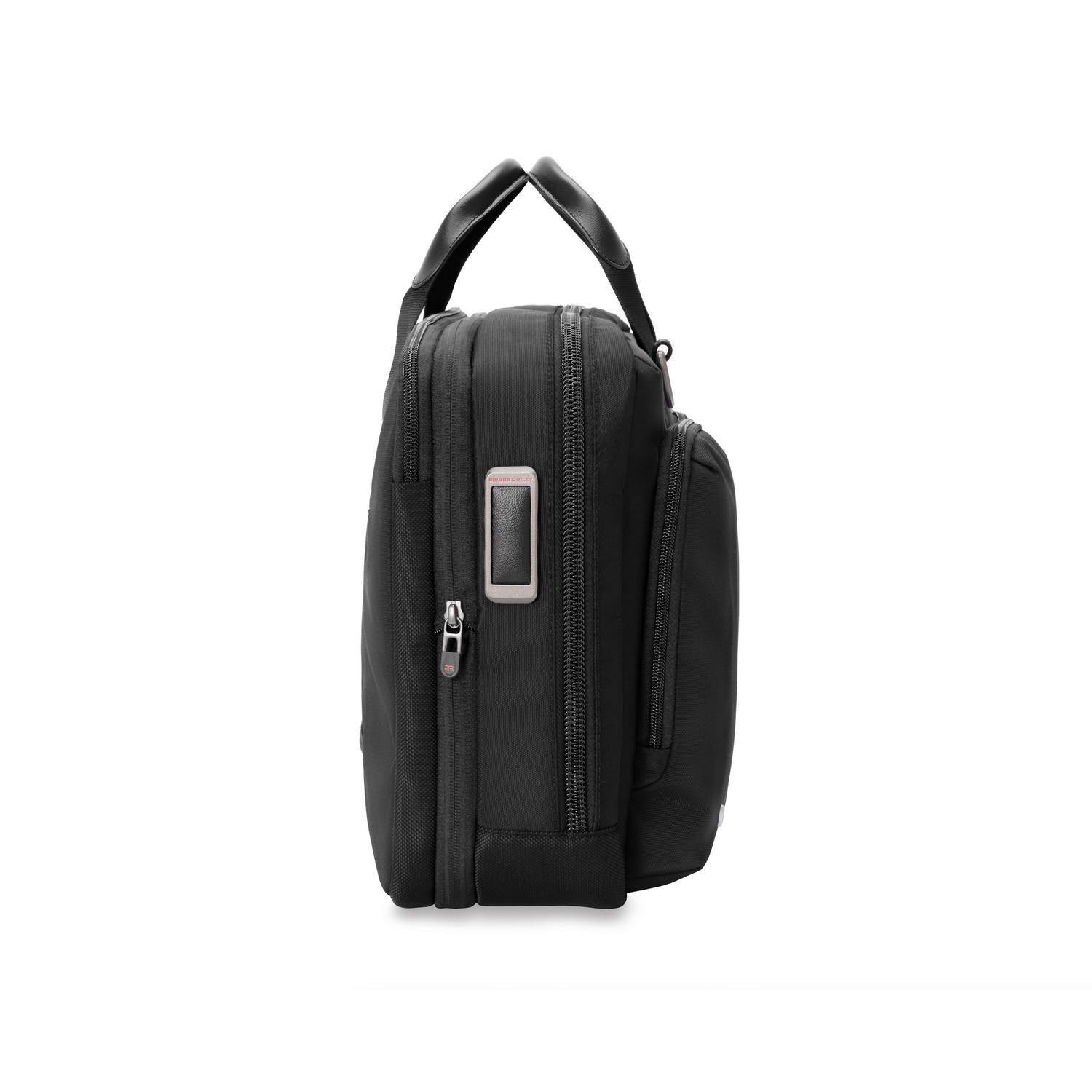 Briggs and Riley HTA Medium Expandable Brief Black Monogram Side View #color_black