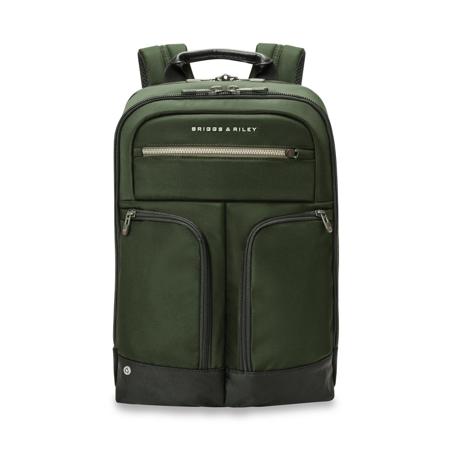 Briggs & Riley Slim Expandable Backpack Forest Front View #color_forest