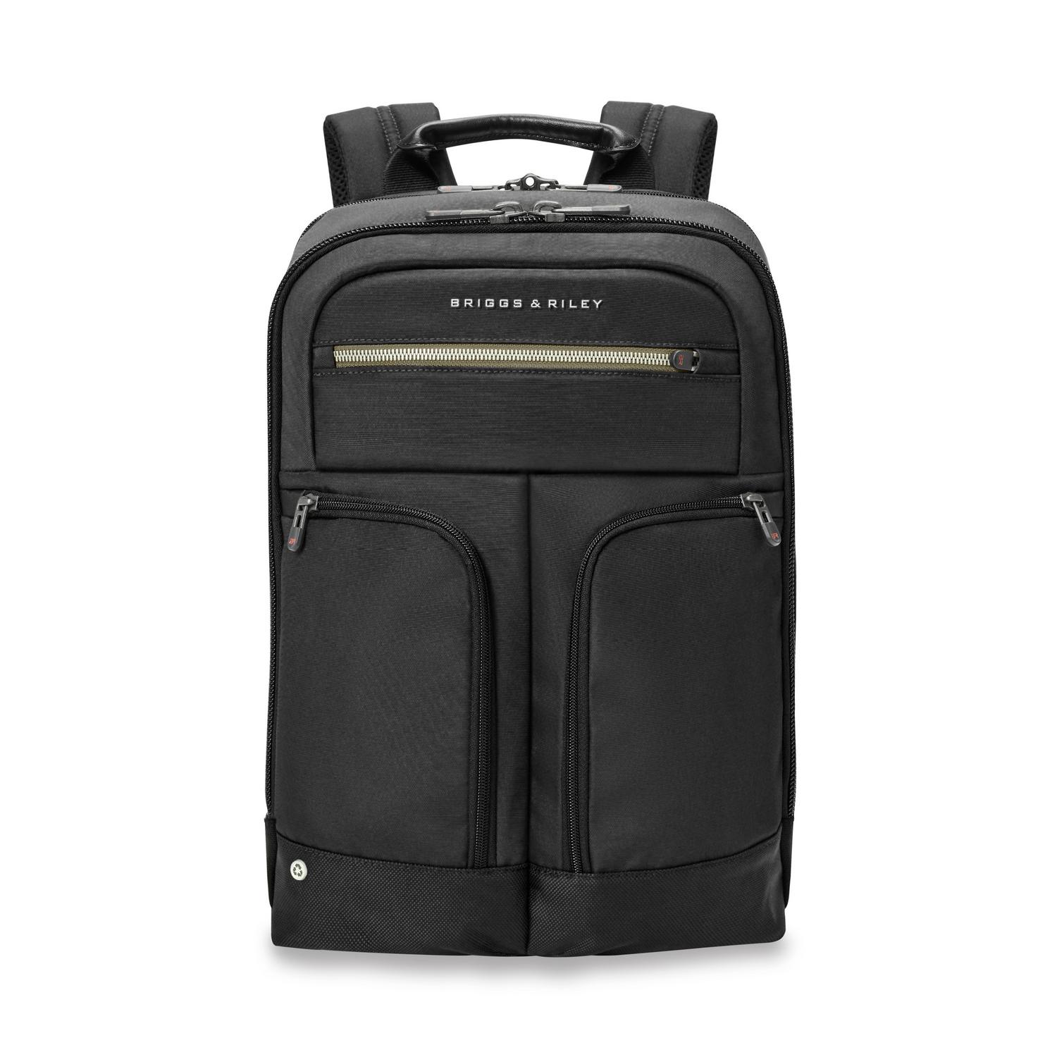 Briggs & Riley Slim Expandable Backpack Black Front View #color_black