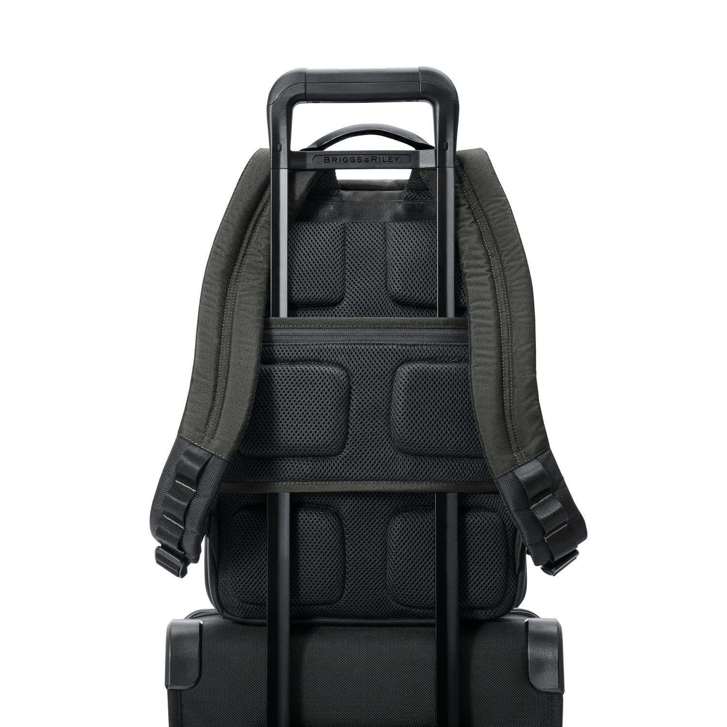 Briggs & Riley Slim Expandable Backpack Black Expanded Slip Through Handle #color_black