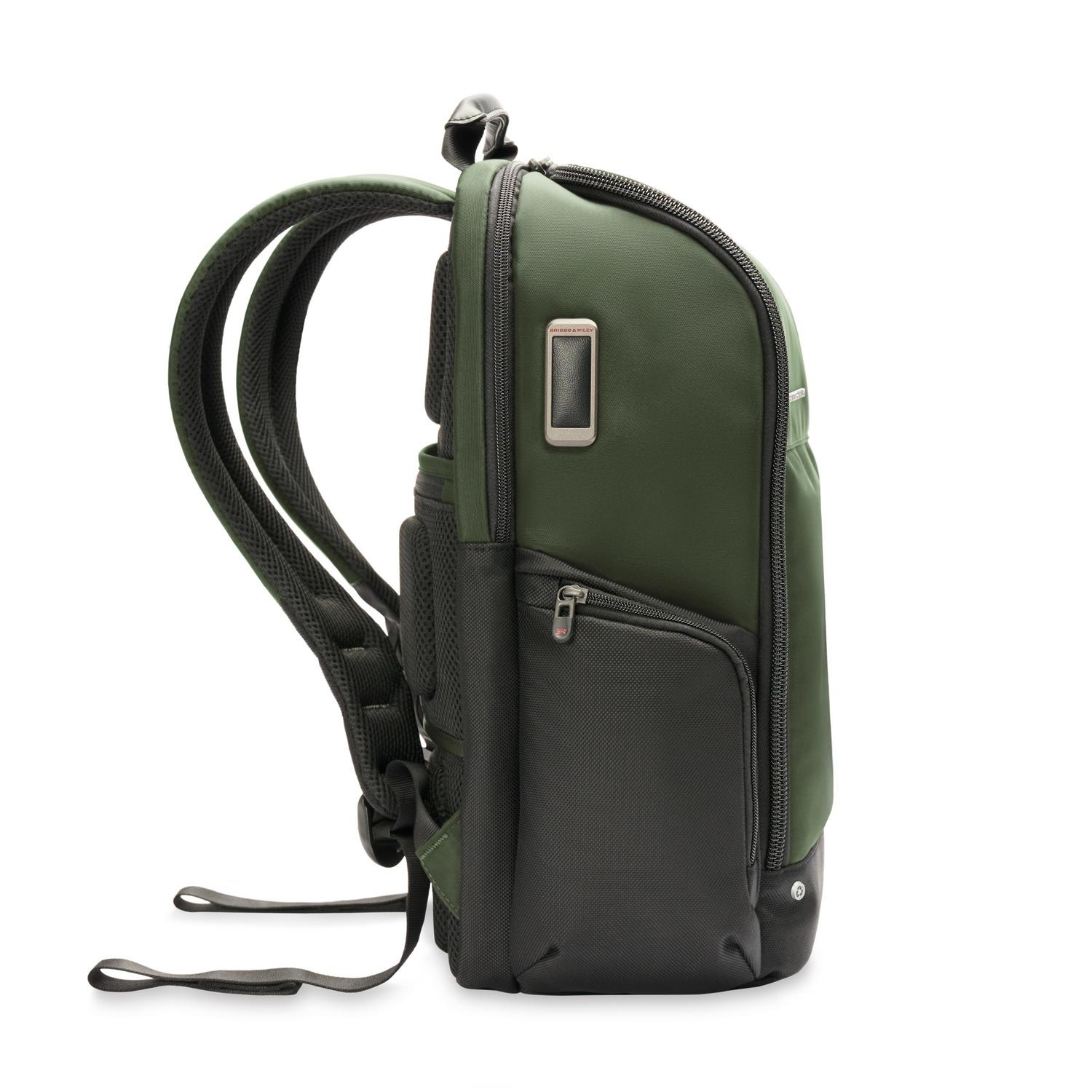 Briggs & Riley Medium Widemouth Backpack Forest Monogram Side View #color_forest