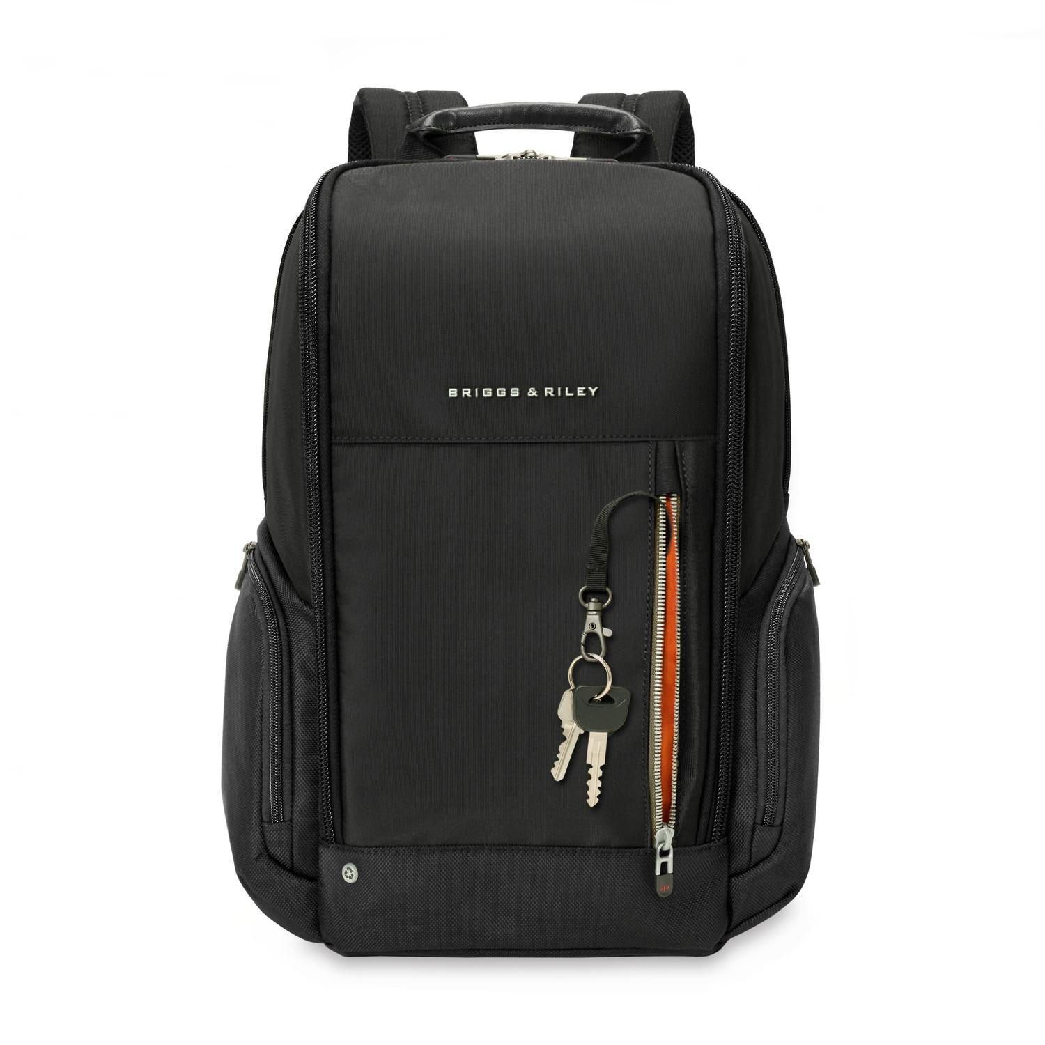 Briggs & Riley Medium Widemouth Backpack Black Front Pocket View #color_black