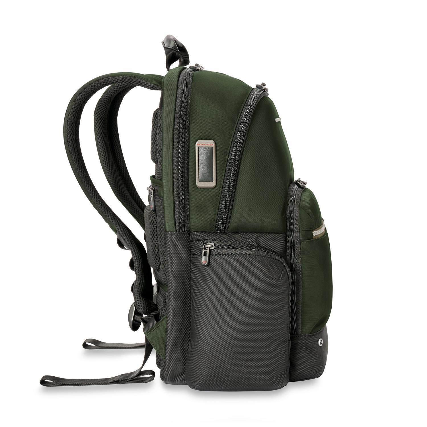 Briggs & Riley Medium Cargo Backpack Forest Monogram Side View #color_forest