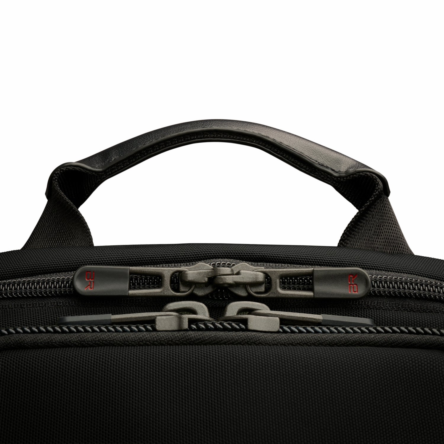 Briggs & Riley Medium Cargo Backpack Black Zipper and Handle Close-up #color_black