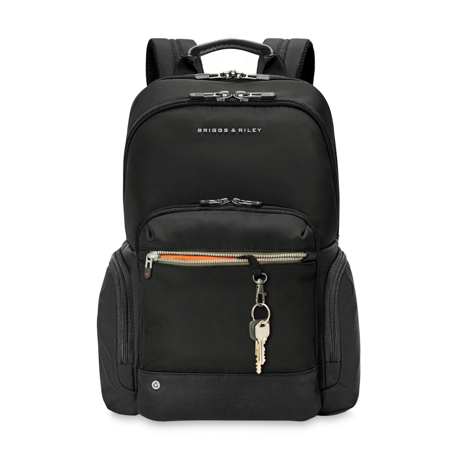 Briggs & Riley Medium Cargo Backpack Black Front Pocket View #color_black