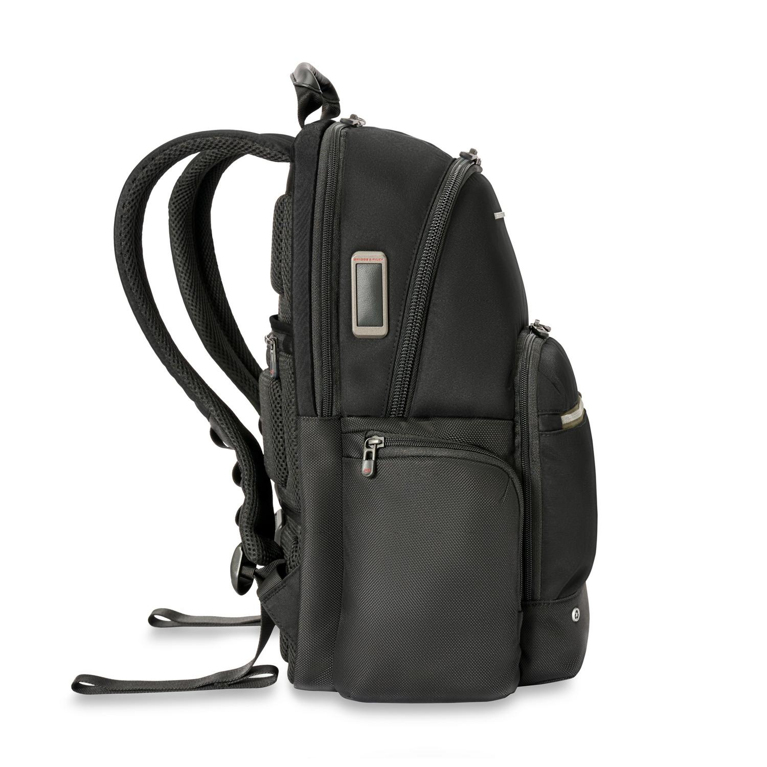 Briggs & Riley Medium Cargo Backpack Black Monogram Side View #color_black