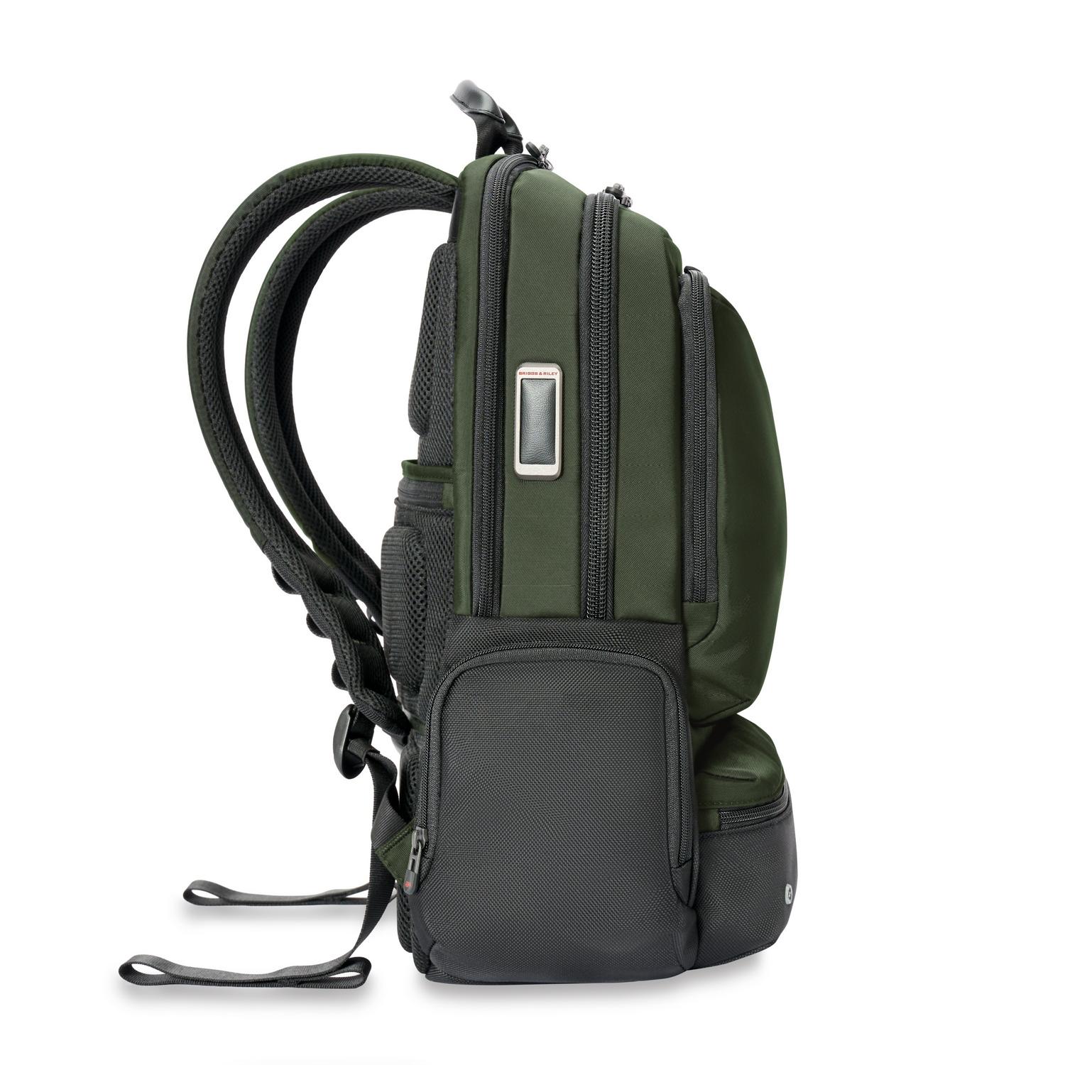 Briggs & Riley Large Cargo Backpack Forest Monogram Side View #color_forest