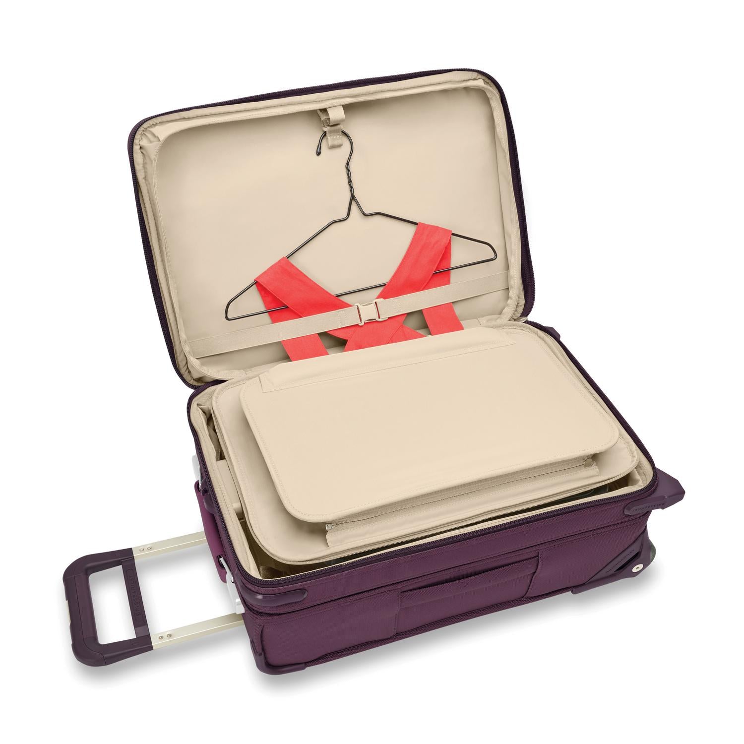 Baseline Essential 22" 2-Wheel Expandable Carry-On Plum Garment Folder Closed