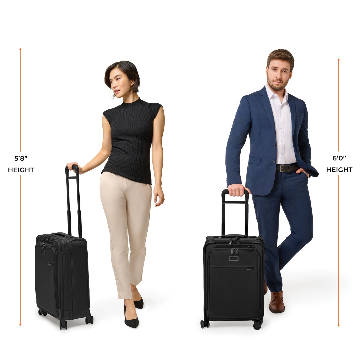 Briggs and Riley Essential Carry-On Spinner, Model Heights 6'0" and 5'8" #color_black
