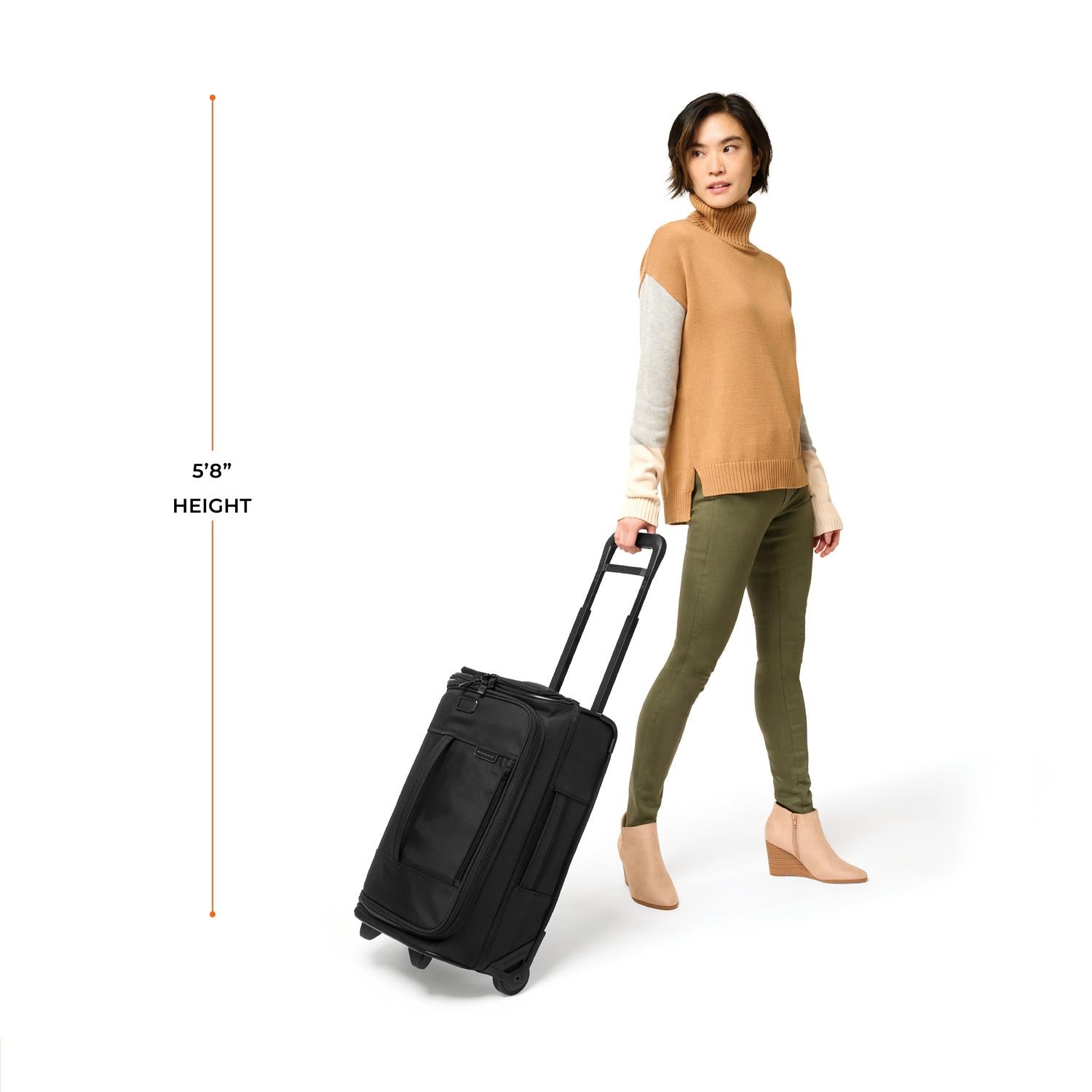 Briggs and Riley Global 2-Wheel Carry-On Duffle, Model Height 5'8" #color_black