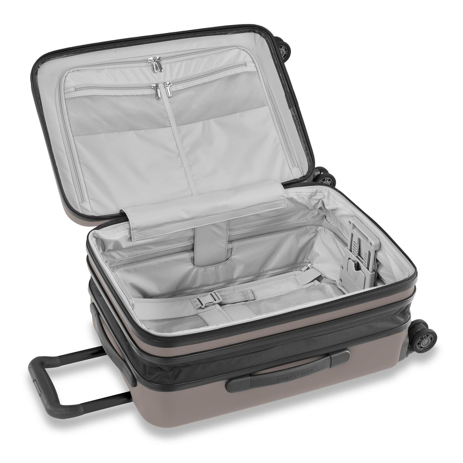 Briggs and Riley Sympatico Domestic Carry-On Expandable Spinner Latte Open Expanded #color_latte