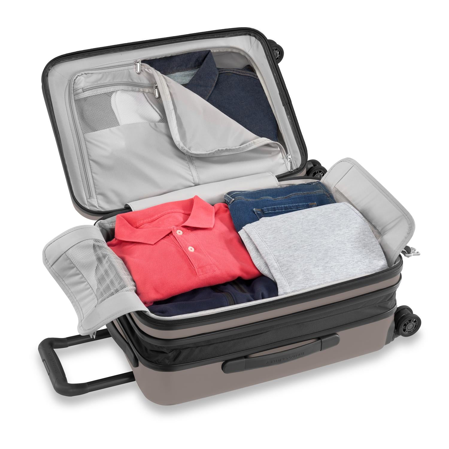 Briggs and Riley Sympatico Domestic Carry-On Expandable Spinner Latte Packed #color_latte
