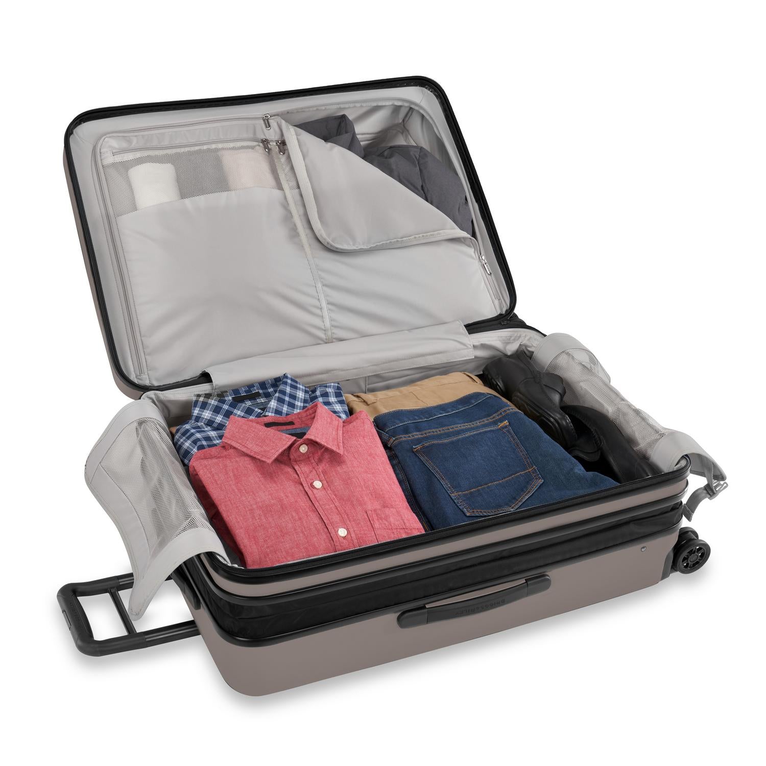 Briggs and Riley Sympatico Large Expandable Spinner Latte Open Packed #color_latte