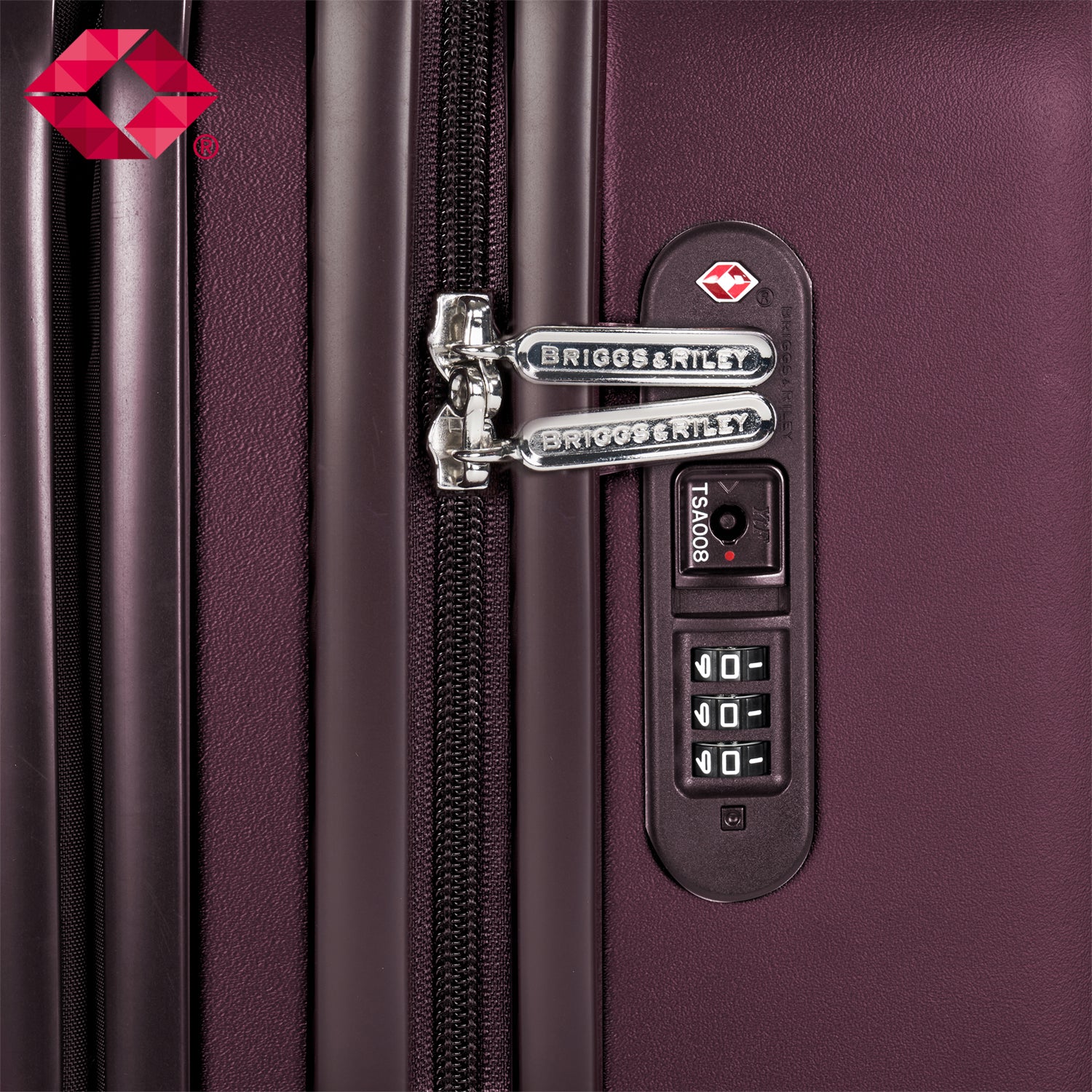 Briggs and Riley Sympatico Large Expandable Spinner Plum Zipper Lock #color_plum