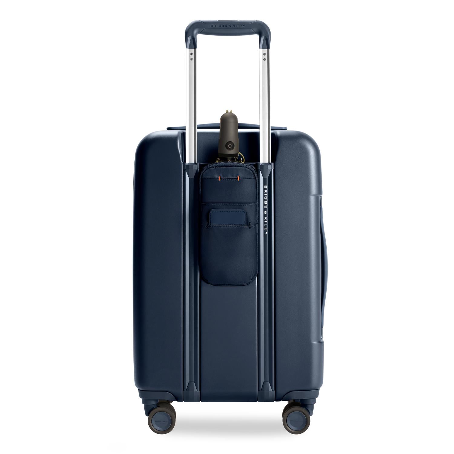 Essential Carry-On Expandable Spinner in Navy, Back View #color_navy