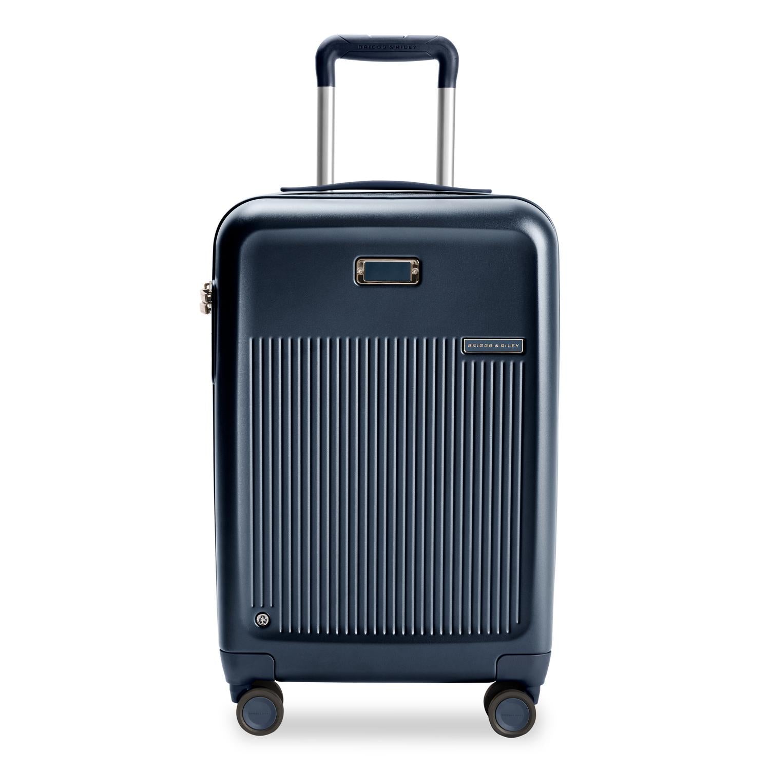Essential Carry-On Expandable Spinner in Navy, Front View #color_navy