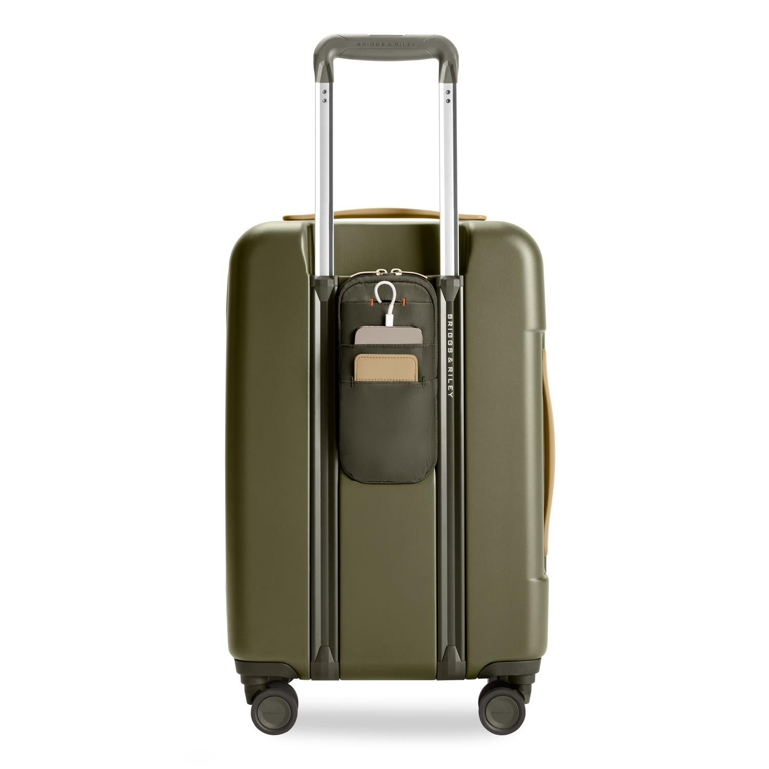 Essential Carry-On Expandable Spinner in Olive, Back View #color_olive