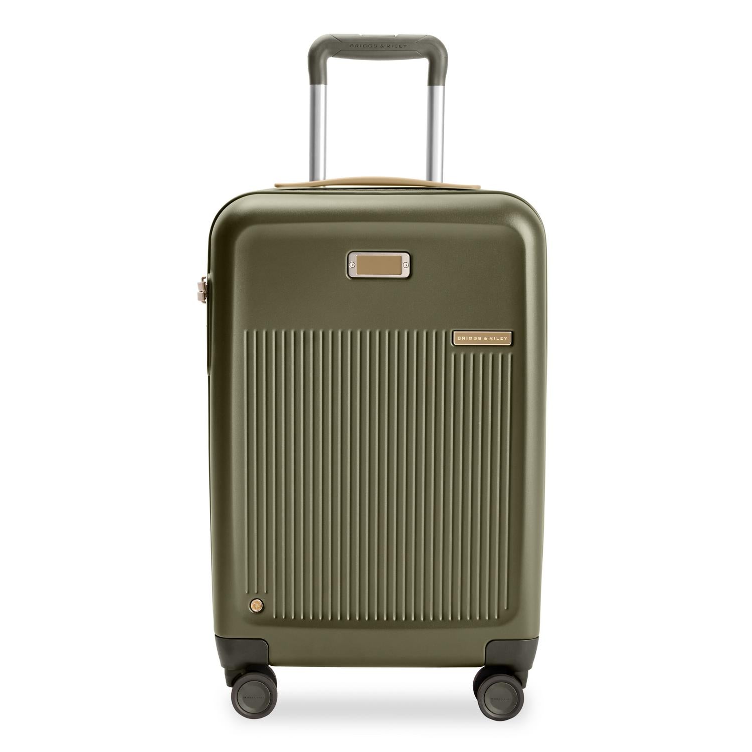 Essential Carry-On Expandable Spinner in Olive, Front View #color_olive