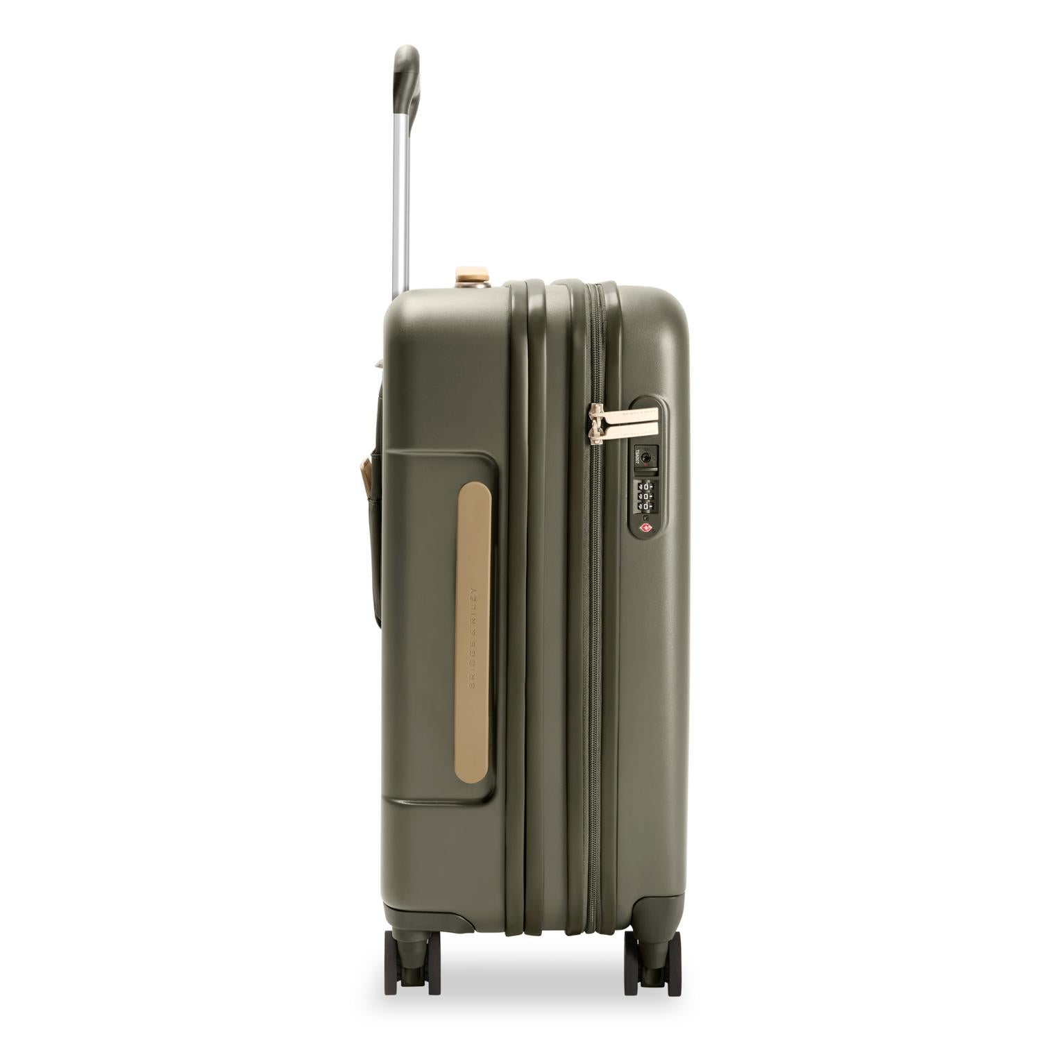 Essential Carry-On Expandable Spinner in Olive, Side View #color_olive