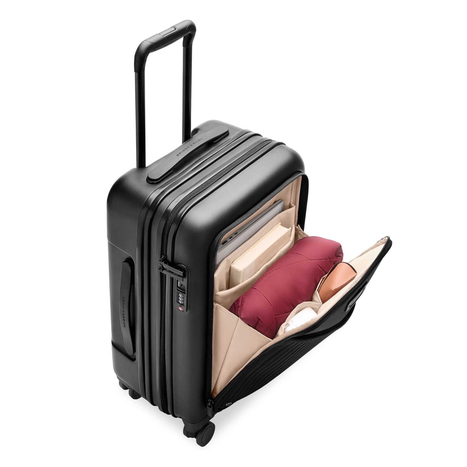 Essential Front Pocket Carry-On Expandable Spinner in Navy, Front View #color_black