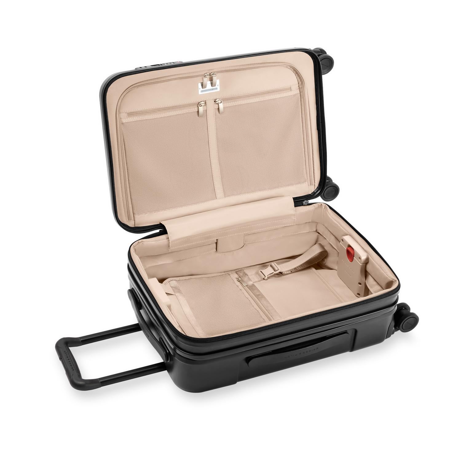 Essential Front Pocket Carry-On Expandable Spinner in Navy, Front View #color_black