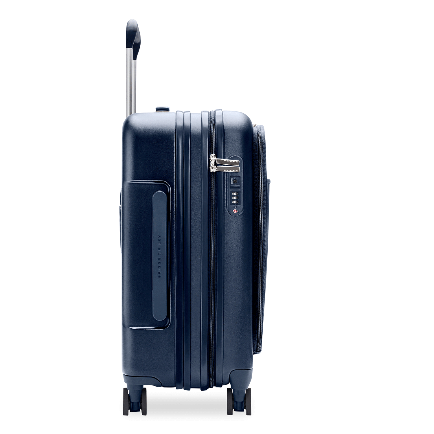 Essential Front Pocket Carry-On Expandable Spinner in Navy, Front View #color_navy