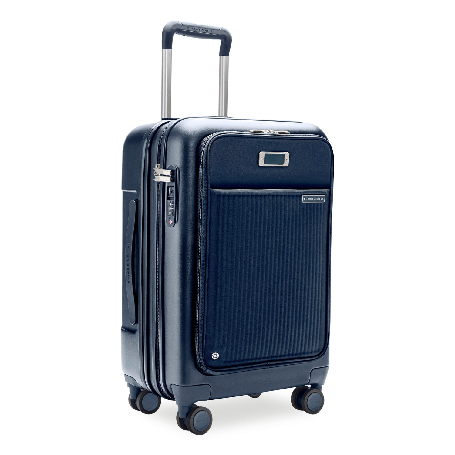 Essential Front Pocket Carry-On Expandable Spinner in Navy, Front View #color_navy