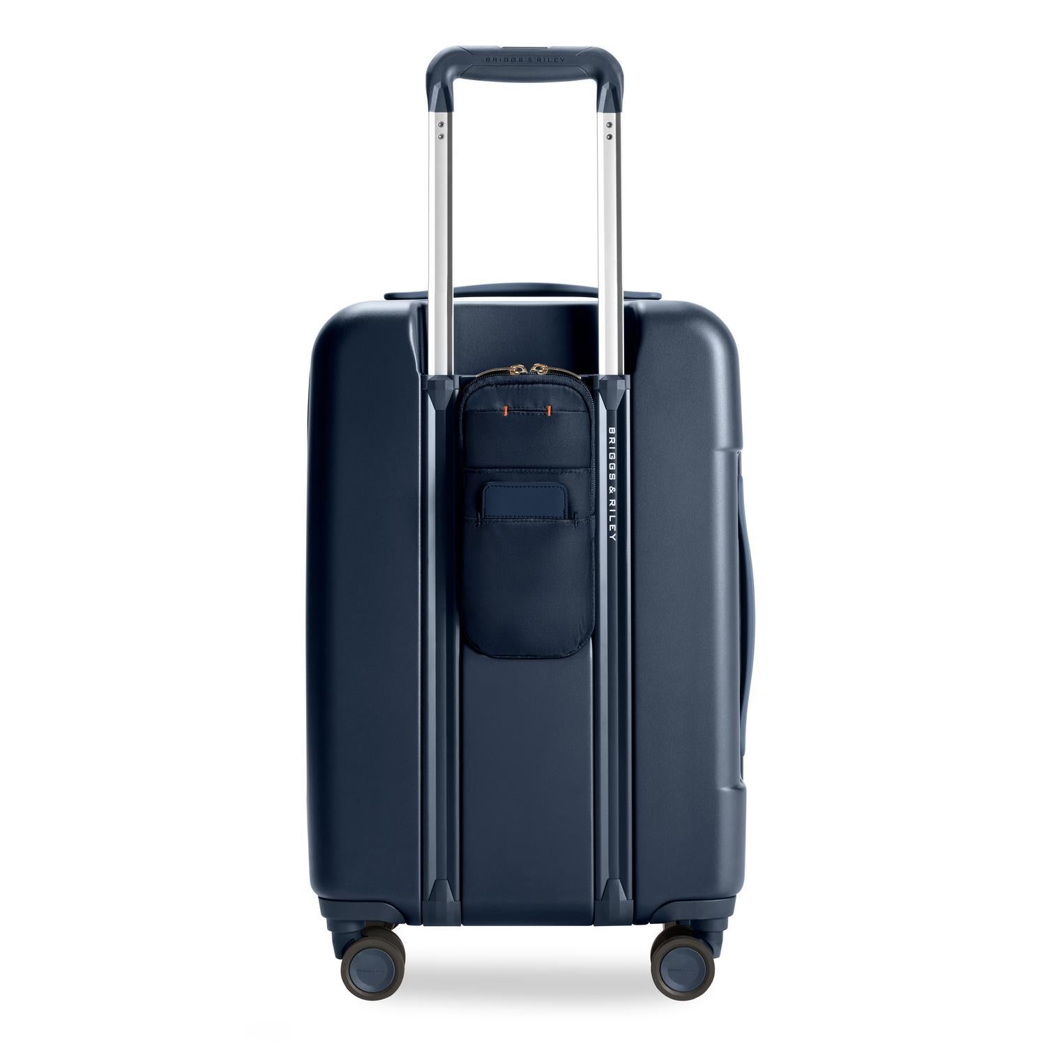 Essential Front Pocket Carry-On Expandable Spinner in Navy, Front View #color_navy